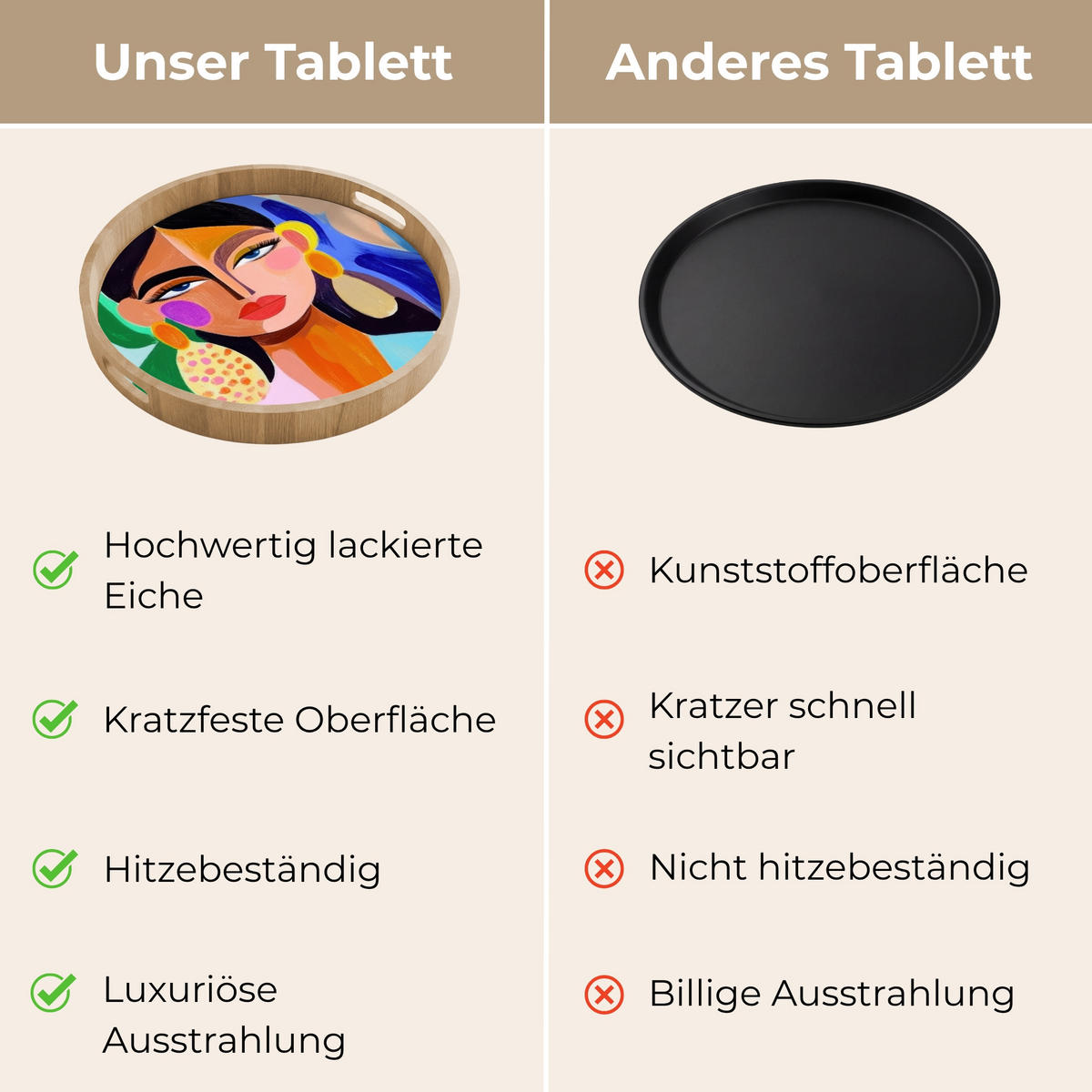 TABLETT - Porträt - Frau - Modern - 50x50 cm - Multicolor, Holz (50/5/5cm) - OnlyWow