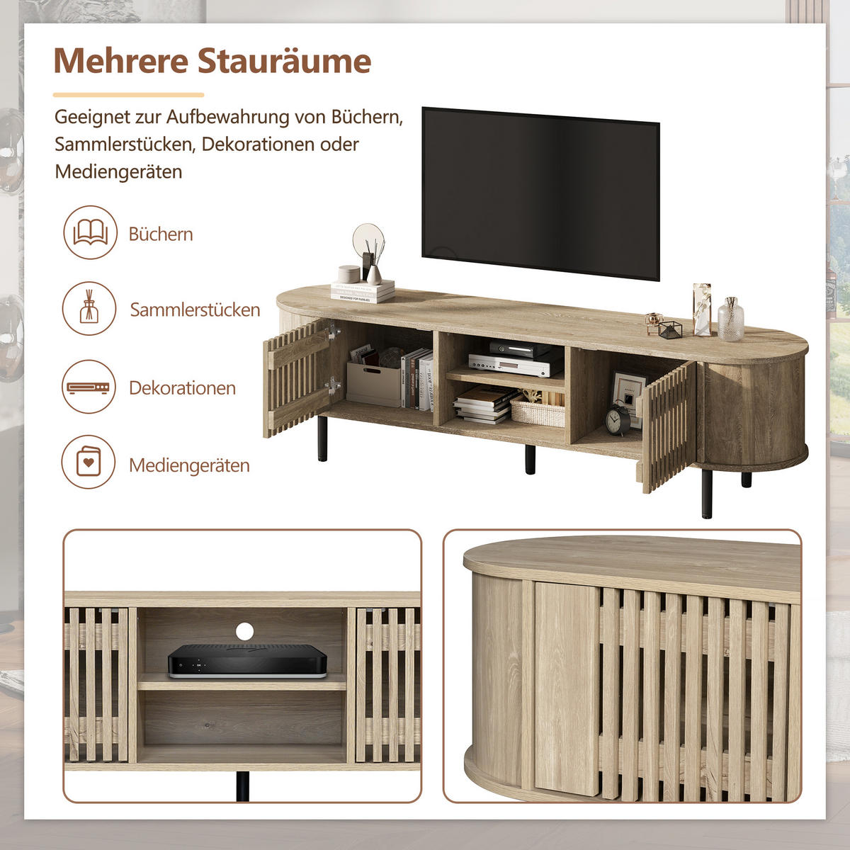 TV-LOWBOARD 160x40x47 cm Naturholz 2 Schränke Holzdesign - Naturfarben, Holzwerkstoff (40/47/160cm) - FLIEKS