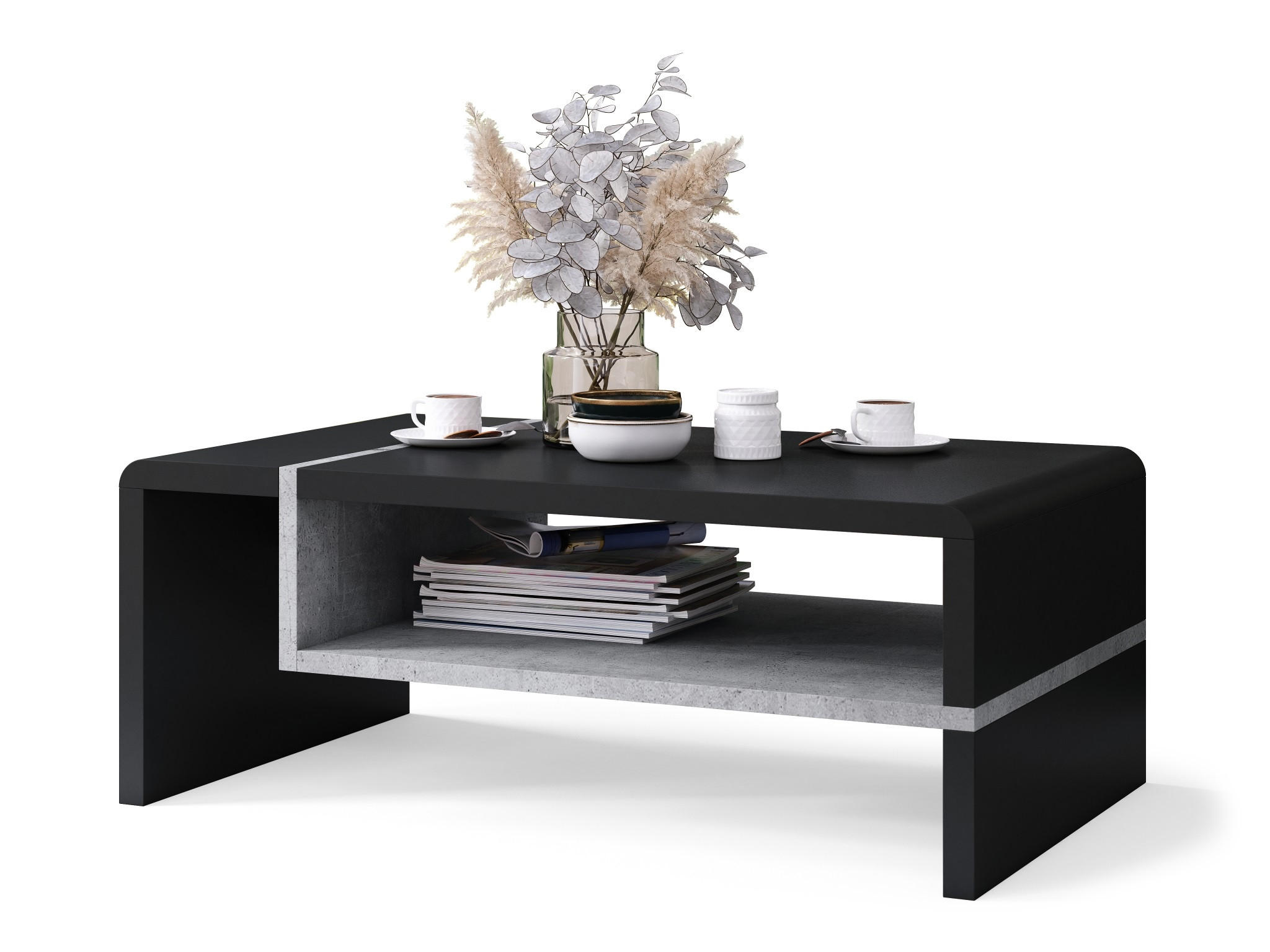 COUCHTISCH rechteckig Schwarz matt - Beton 100/60/40 cm - Hellgrau/Schwarz, Holzwerkstoff (60/100/40cm) - designimpex