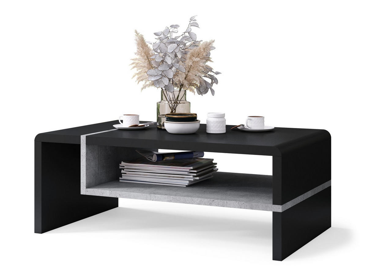 COUCHTISCH rechteckig Schwarz matt - Beton 100/60/40 cm - Hellgrau/Schwarz, Holzwerkstoff (60/100/40cm) - designimpex