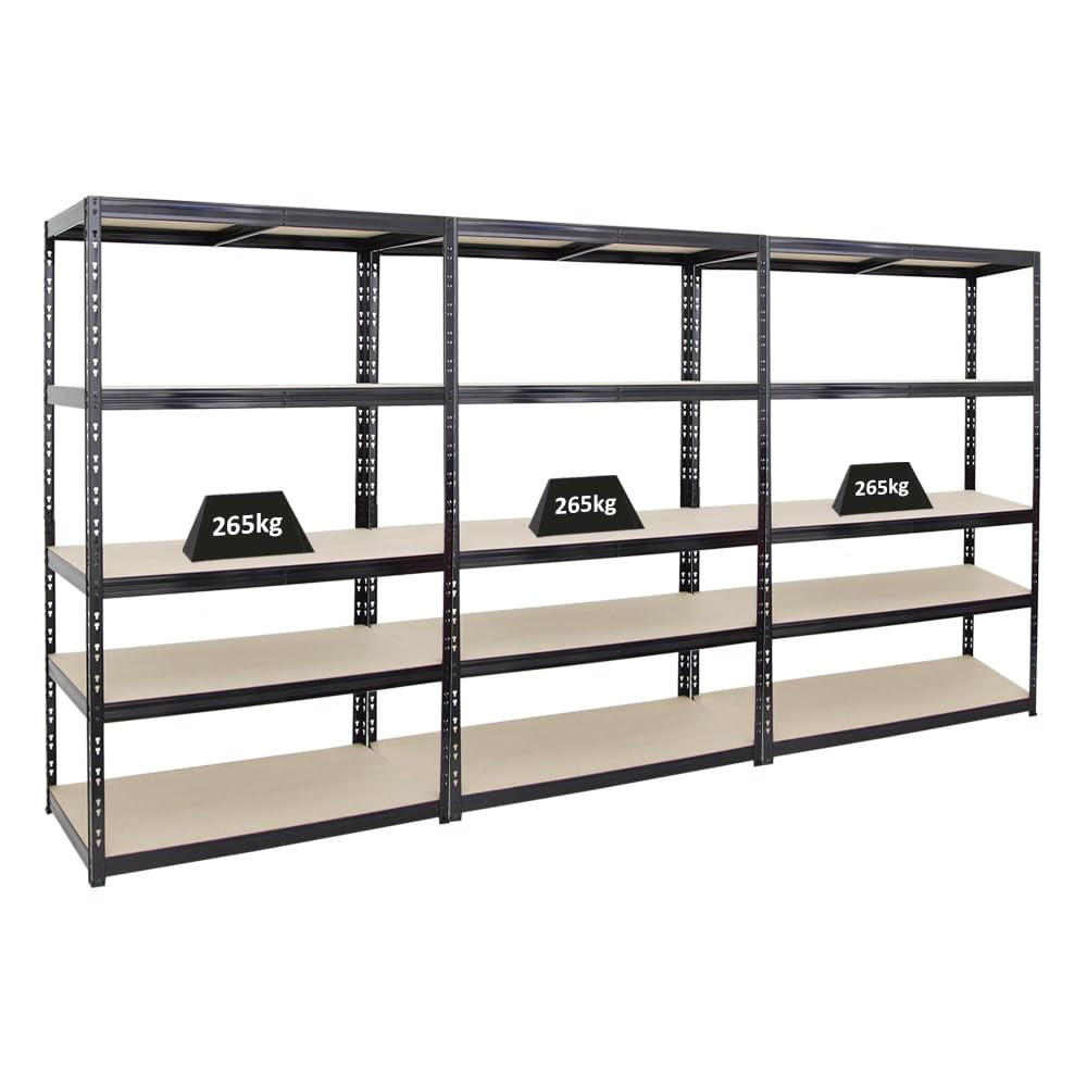 SCHWERLASTREGAL Giant Tiger 3er-Set mit 3x 200x120x60 cm Fachlast 265 kg 5-Ebenen Schwarz - Schwarz, Metall (360/200/60cm) - PROREGAL