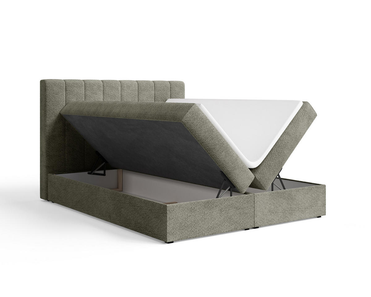 BOXBETT 01 140 x 200 cm - Arena – Stilvoll und bequem Mit Bettkasten, PU-Topper, Federmechanismus, waschbarer Bezug - Olivgrün, Holz (140/200cm) - ROYAL24_MARKT