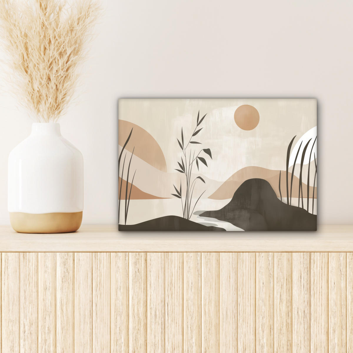 LEINWANDBILD Japandi - Landschaft - Beige 30x20 cm - Cognac, Textil (30/20cm) - MuchoWow