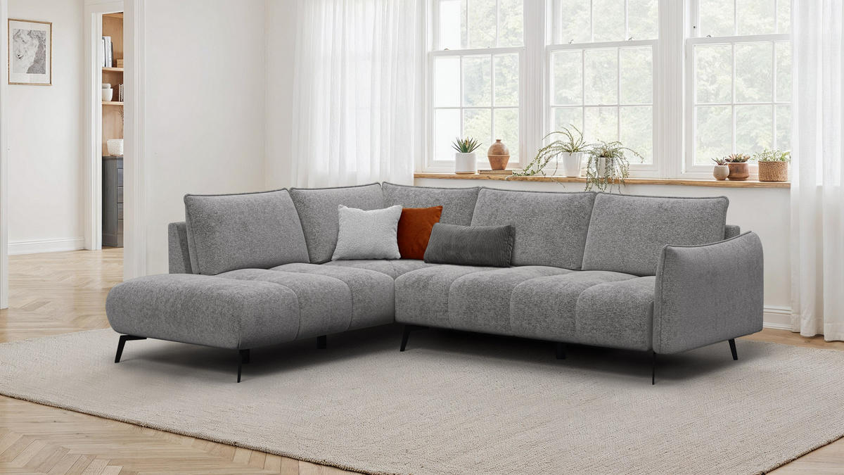 ECKSOFA AERA 5-Sitzer links, platingrau - Schwarz/Grau, Holz/Textil (268/206cm) - Courtois Laville