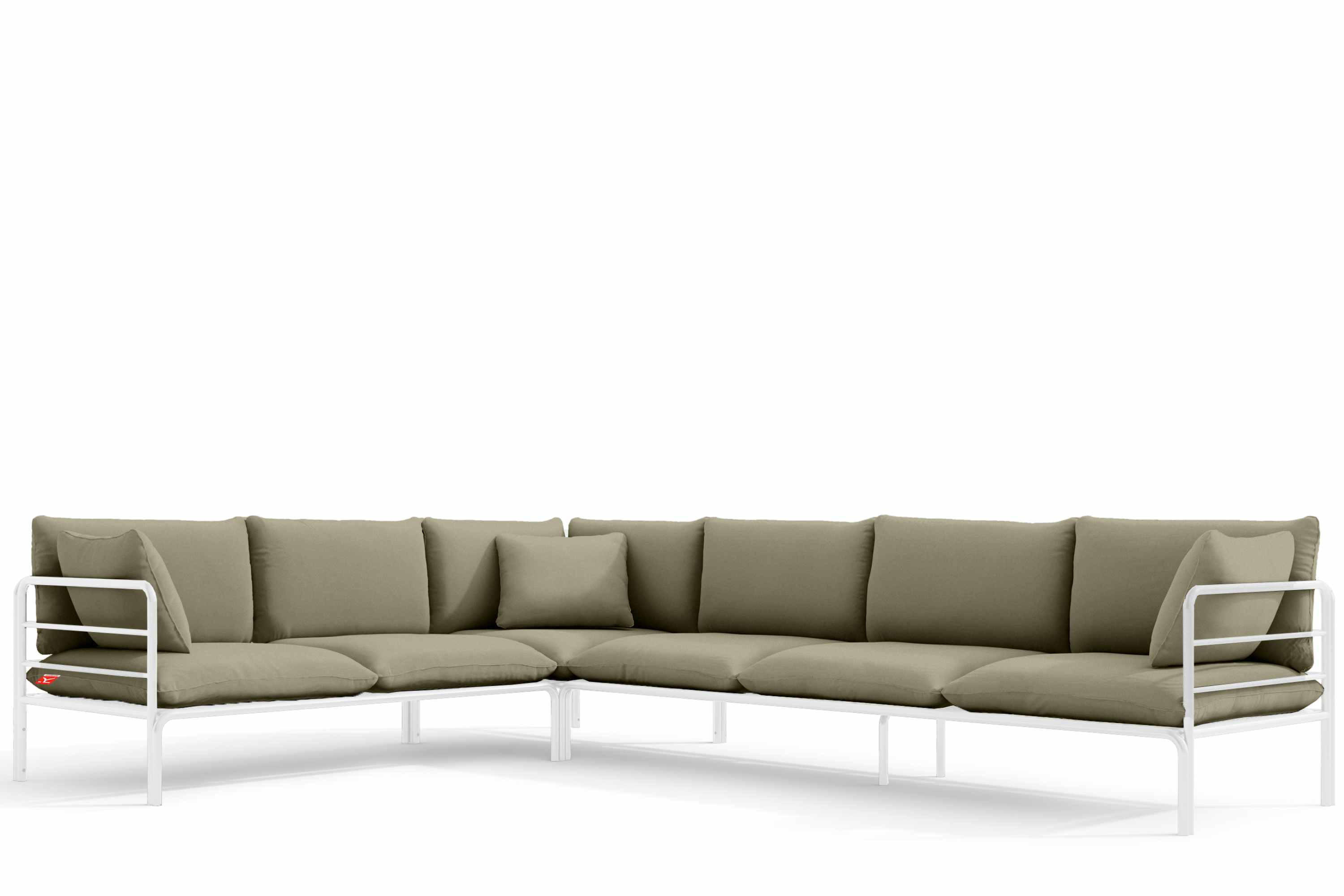 GARTENECKSOFA RAMBE 5-Sitzer mit Kissen, Weiß/Beige - Beige/Weiß, Textil/Metall (304/80/229cm) - KONSIMO®