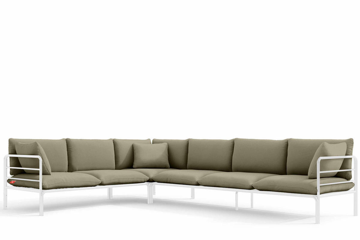 GARTENECKSOFA RAMBE 5-Sitzer mit Kissen, Weiß/Beige - Beige/Weiß, Textil/Metall (304/80/229cm) - KONSIMO®