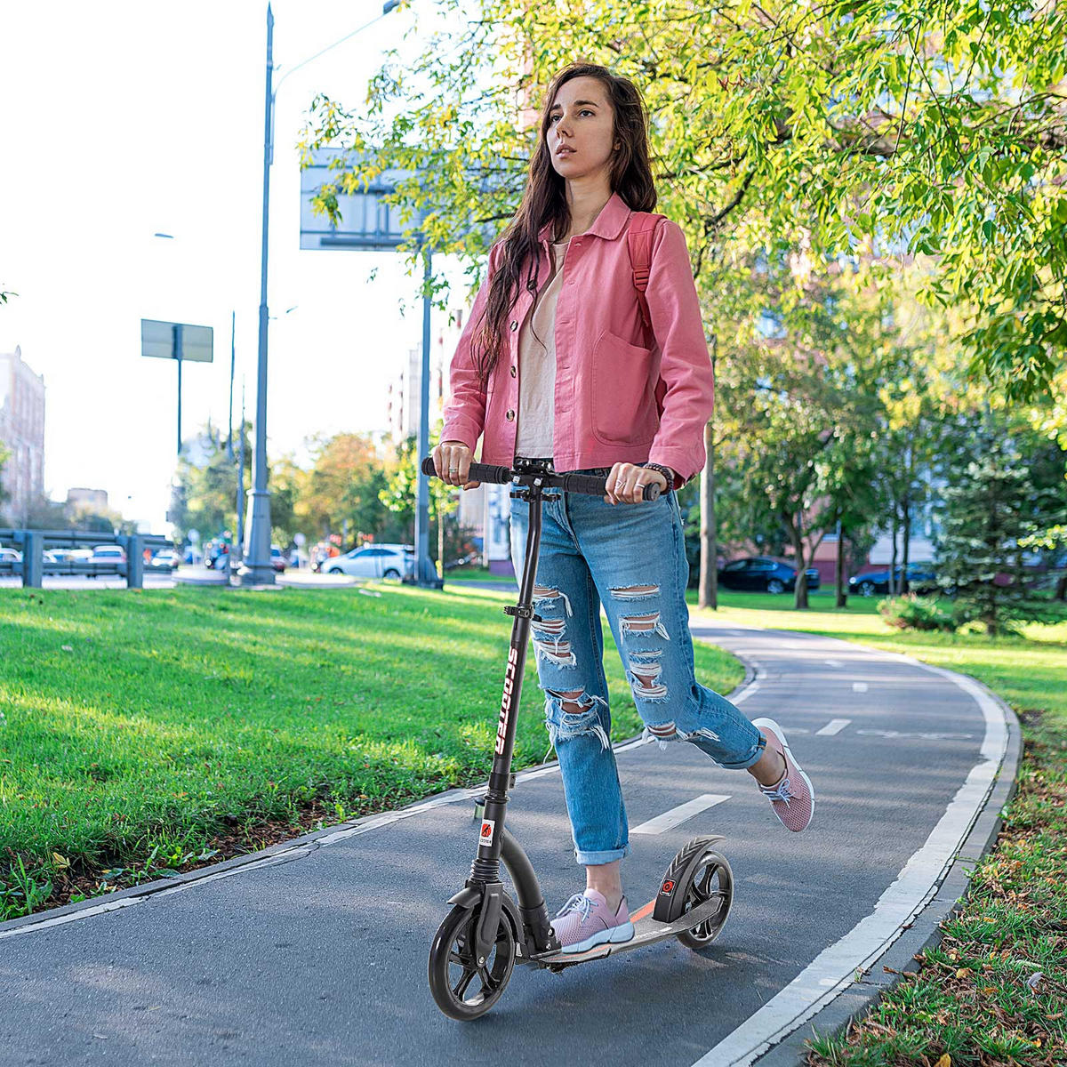 KINDERSCOOTER, Aluminium, Schwarz, L92,5 x B37,5 x H82-97 cm - Schwarz, Metall (92.5/37.5/97cm) - HOMCOM