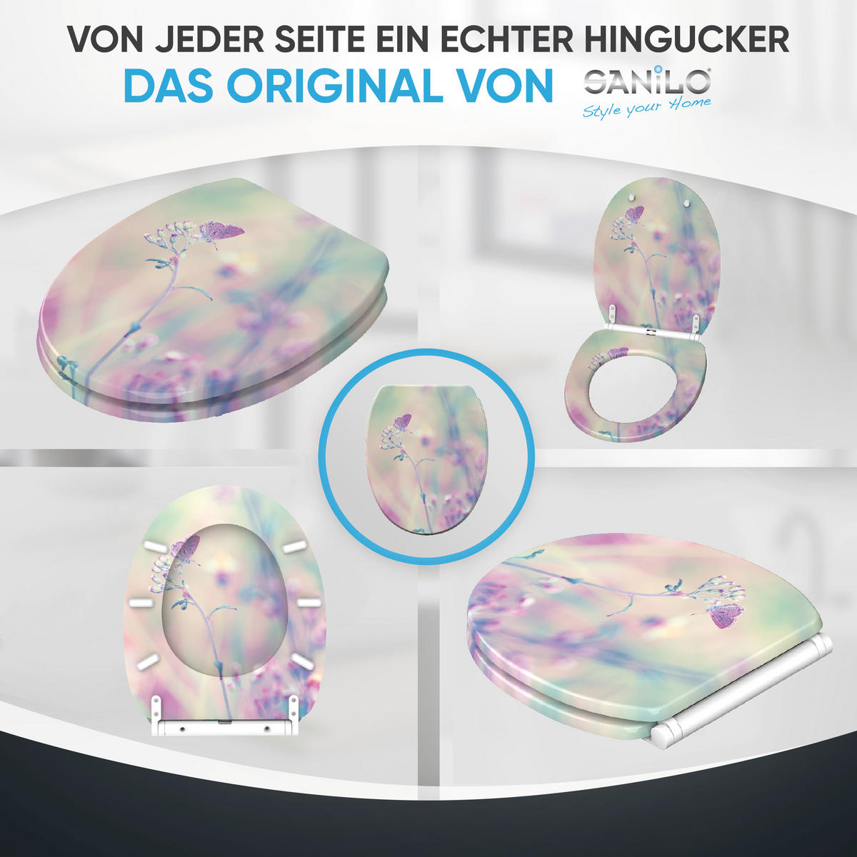 WC-SITZ mit Absenkautomatik & Top Fix Meadow - Lila, Holzwerkstoff (37.7/5.5/48cm) - Sanilo