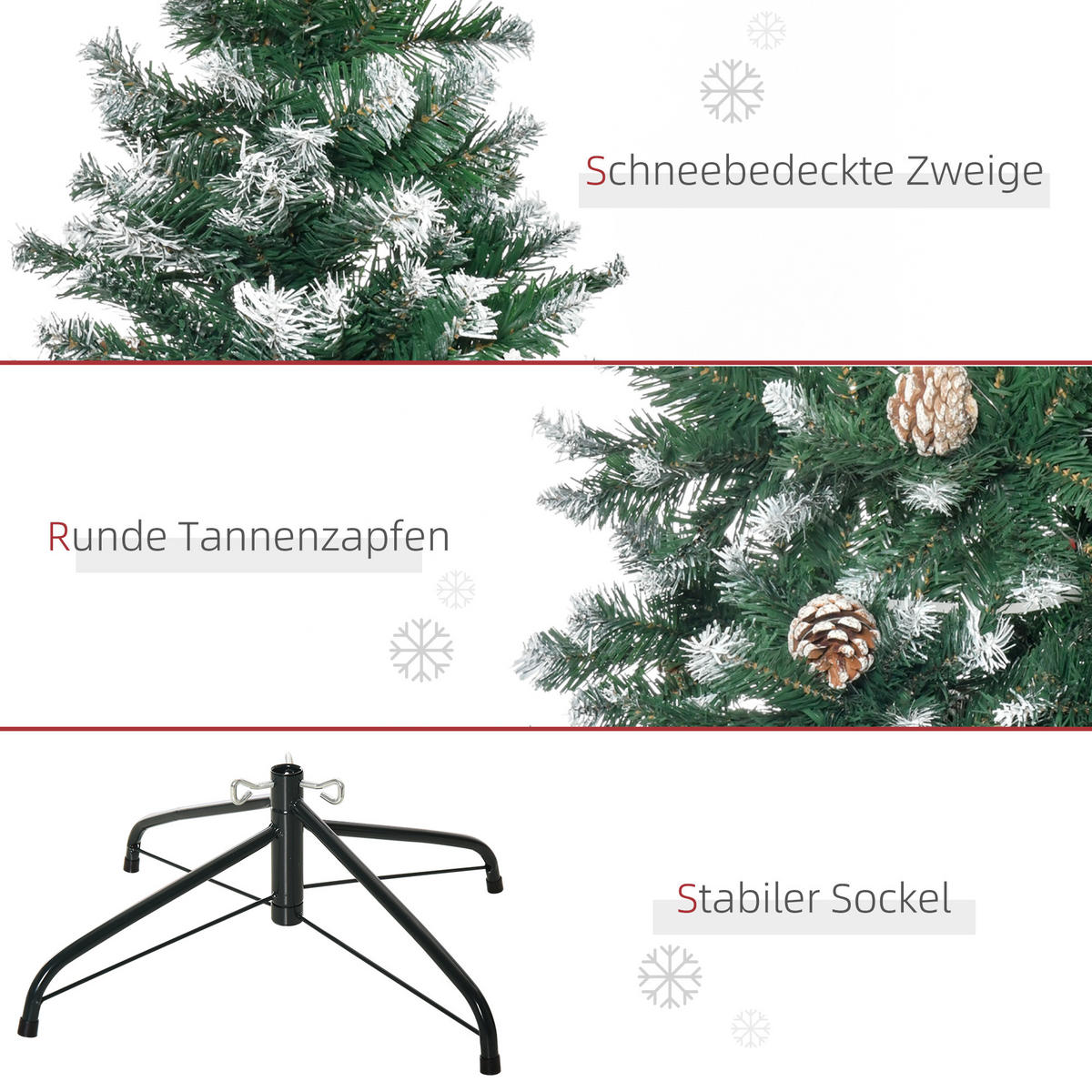 KÜNSTLICHER-WEIHNACHTSBAUM 180 cm Kieferbaum künstlich mit 59 Zapfen, Schnee - Grün, Kunststoff (180cm) - HOMCOM