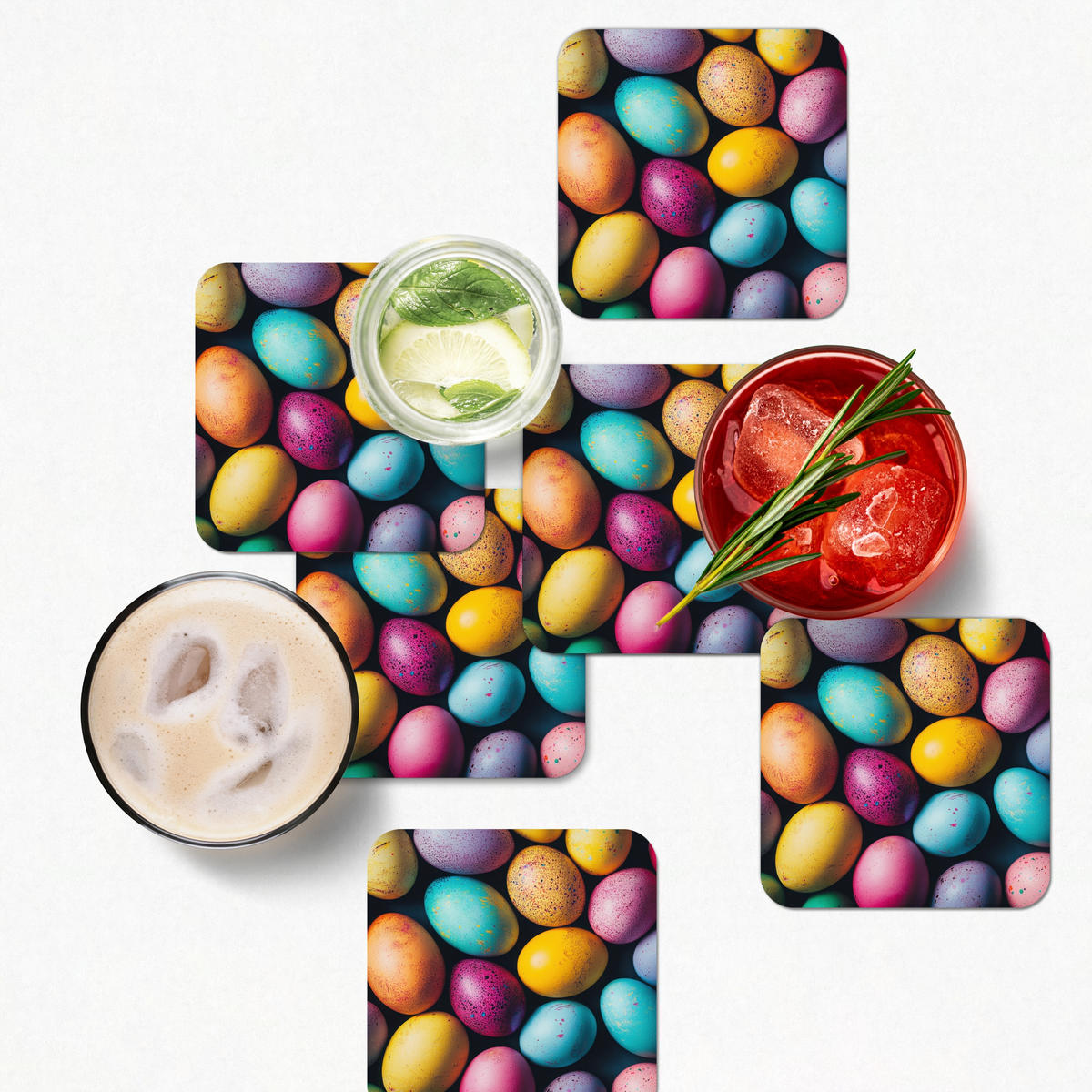 GLASUNTERSETZER 6er-Set Bunt - Ostereier - Spritzer 10x10 cm - Multicolor, Naturmaterialien (10/0.2cm) - MuchoWow