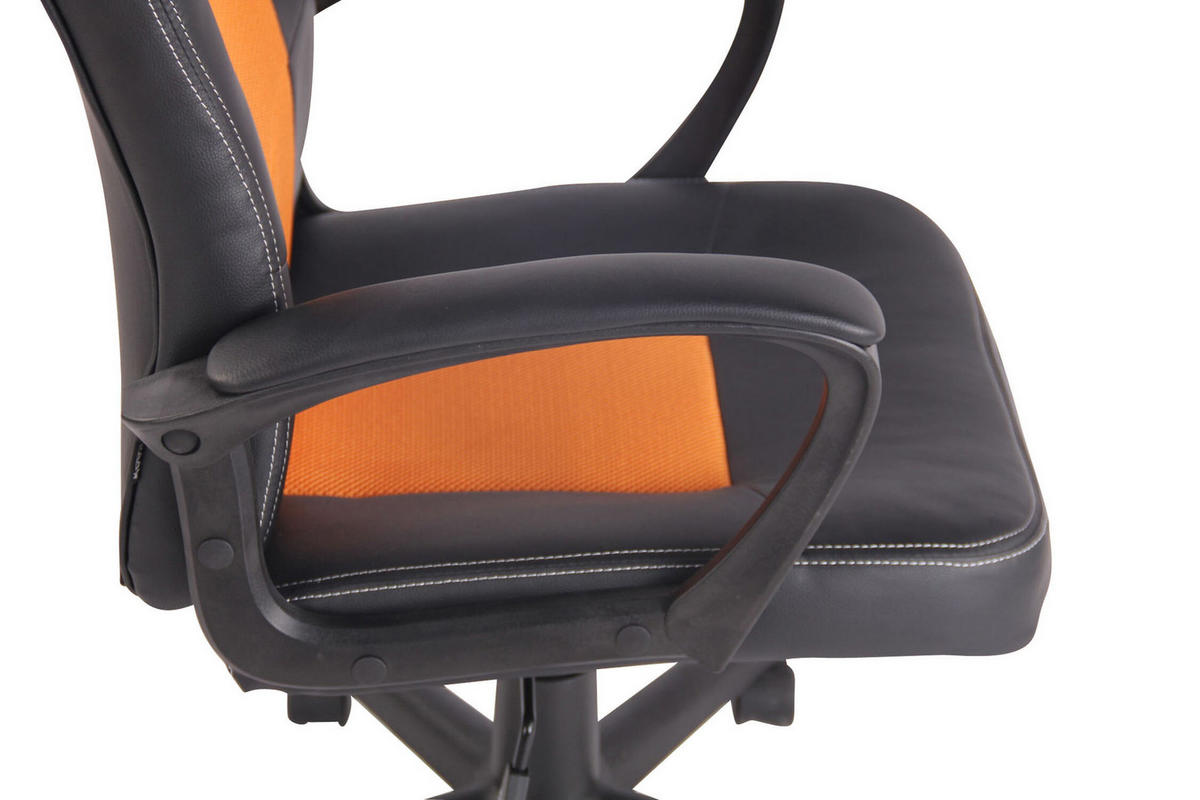 BÜROSTUHL Elon mit Netz- und, Kunstlederbezug, Schwarz/Orange - Orange, Kunststoff/Textil (61/115/59cm) - TPFLiving