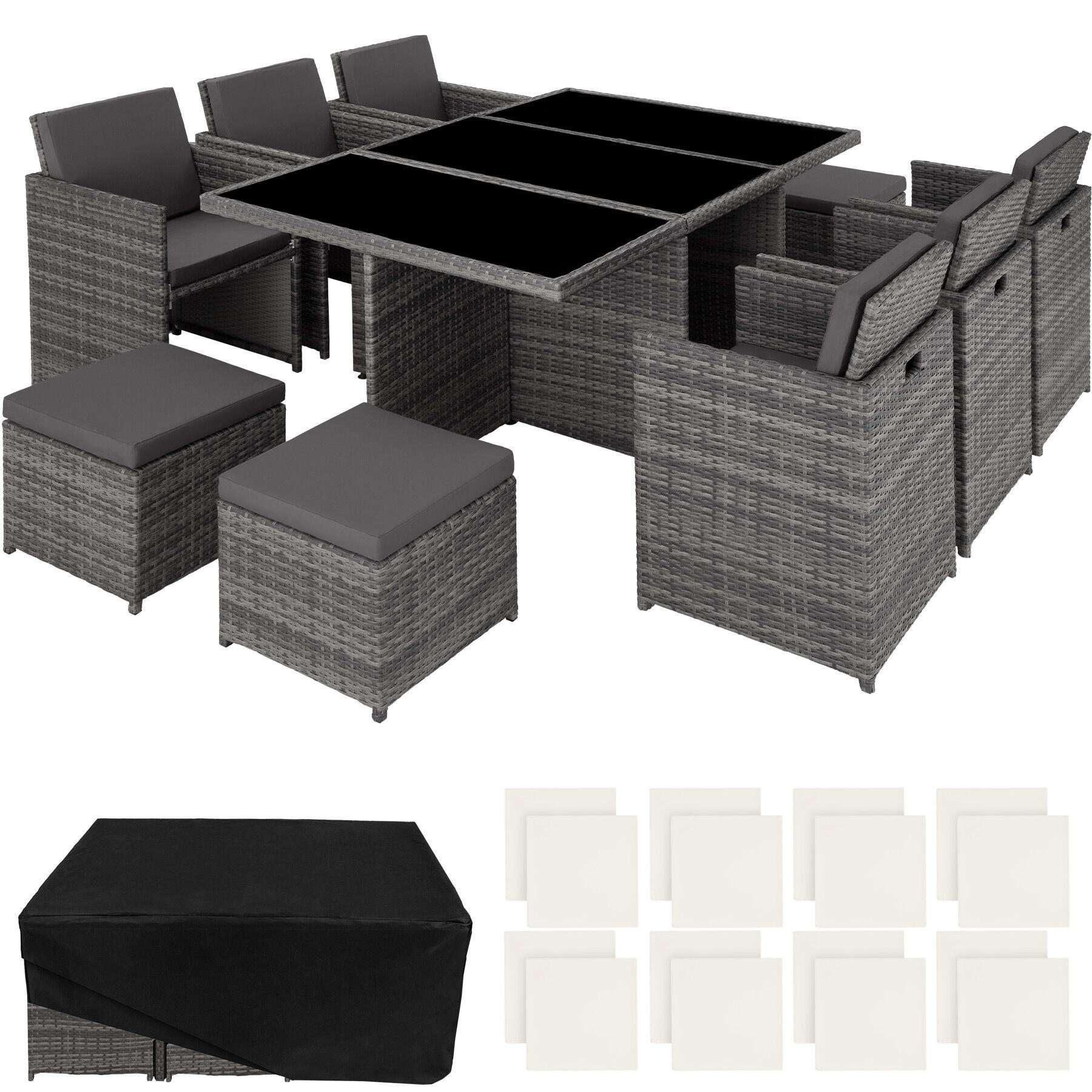 RATTAN SITZGRUPPE New York,2 Bezugssets, zusammenschiebbar, inklusive Schutzhülle,grau - Grau, Kunststoff - tectake