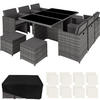 RATTAN SITZGRUPPE New York,2 Bezugssets, zusammenschiebbar, inklusive Schutzhülle,grau - Grau, Kunststoff - tectake