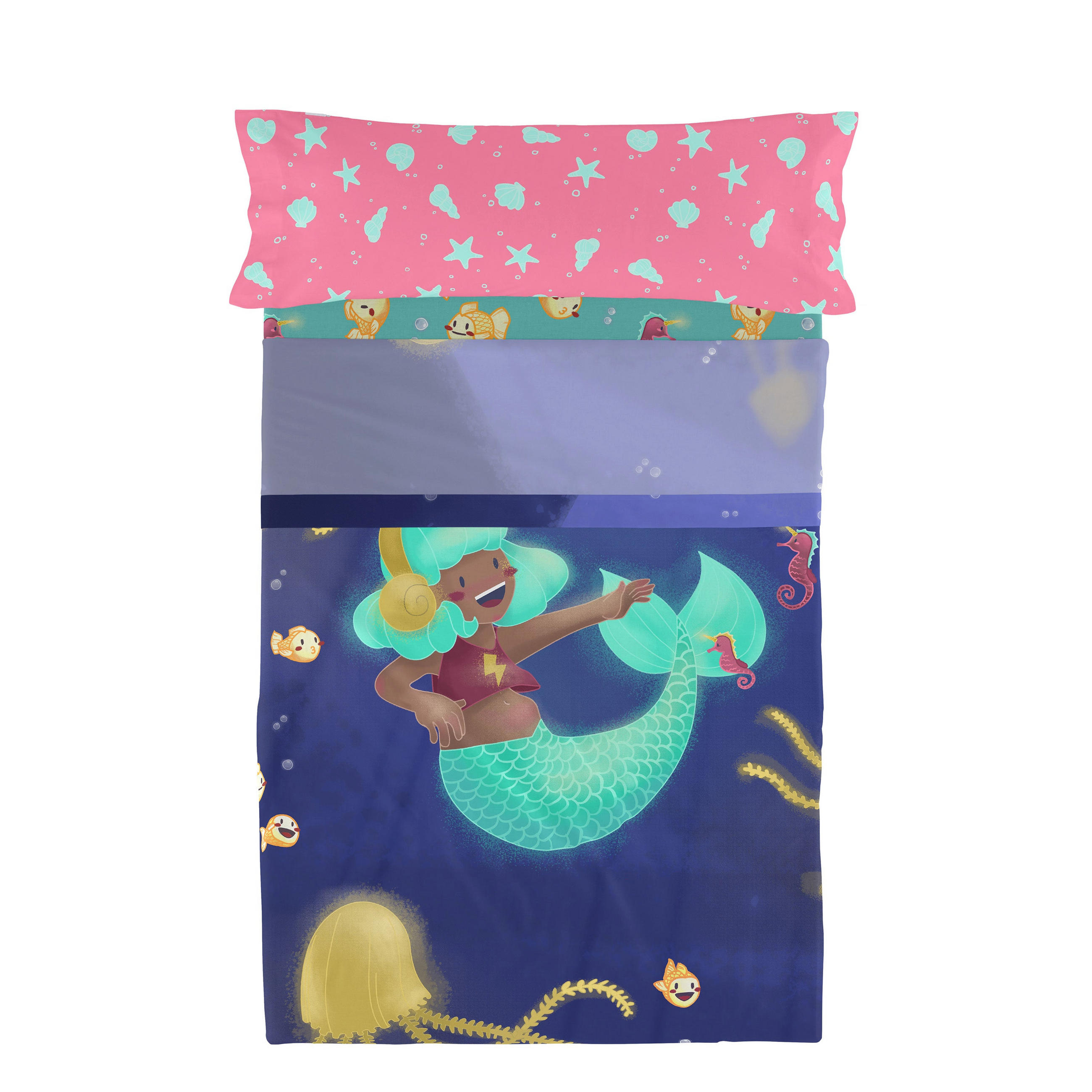 BETTWÄSCHE 2er-Set teiliges happy mermaid 180x270 cm mehrfarbig - Multicolor, Textil (180/270cm) - Happy Friday