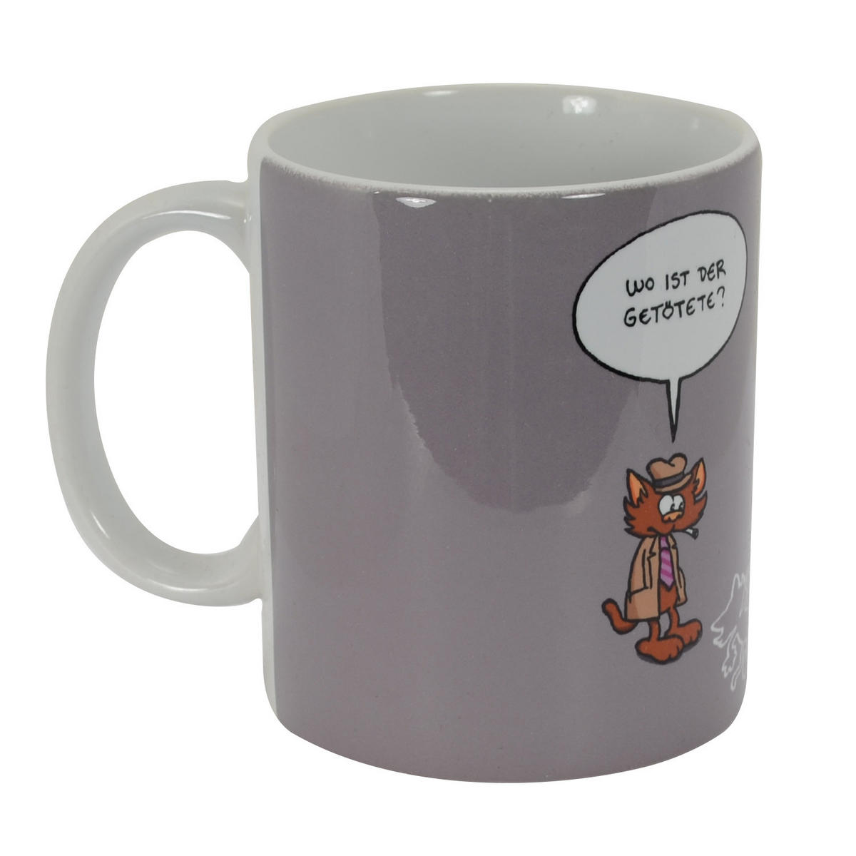 KAFFEEBECHER Ralph Ruthe Katzen Wo ist der getötete? Grau 320 ml - Grau, Keramik (0.32L) - United Labels