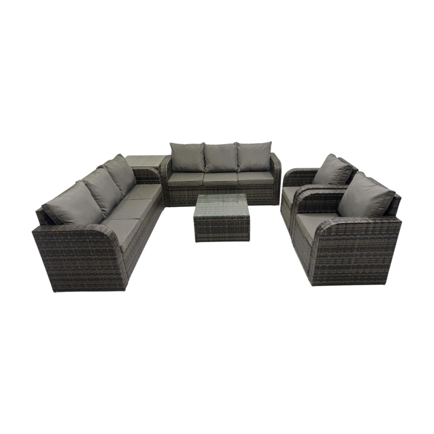 GARTENTISCHGRUPPE Polyrattan Dunkelgrau 6-teilige - Dunkelgrau/Grau, Glas/Kunststoff - Fimous
