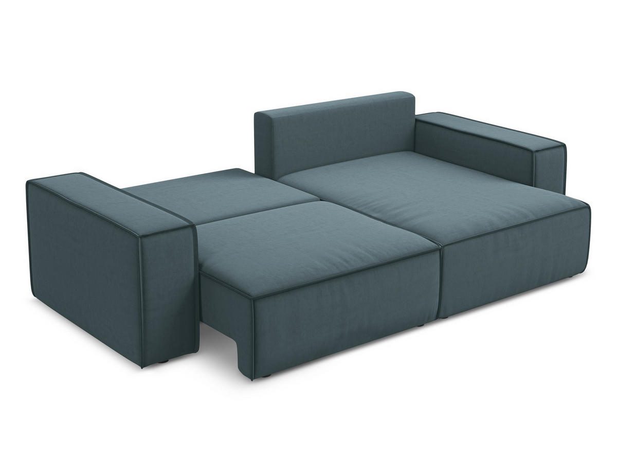 ECKSOFA mit Schlaffunktion Samt Stoff Blau - Blau/Petrol, Kunststoff/Textil (257/148cm) - Makamii
