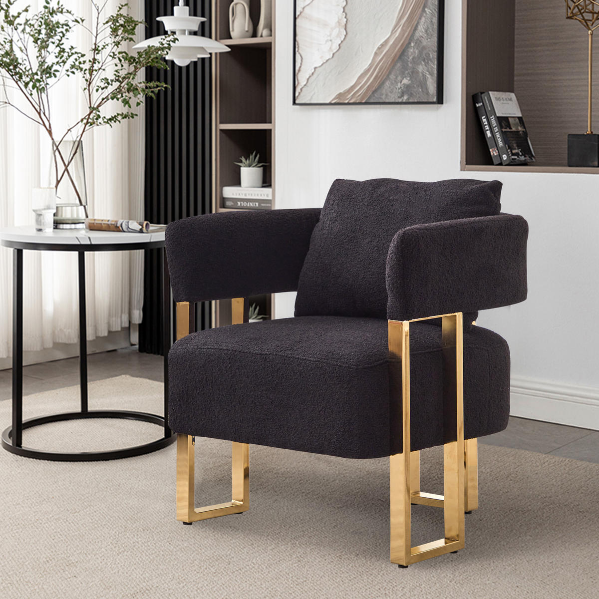 SESSEL Minimalistisch-luxuriös mit Kissen, DE-42889, Schwarz - Schwarz, Metall (68/70/68cm) - ComfortXL