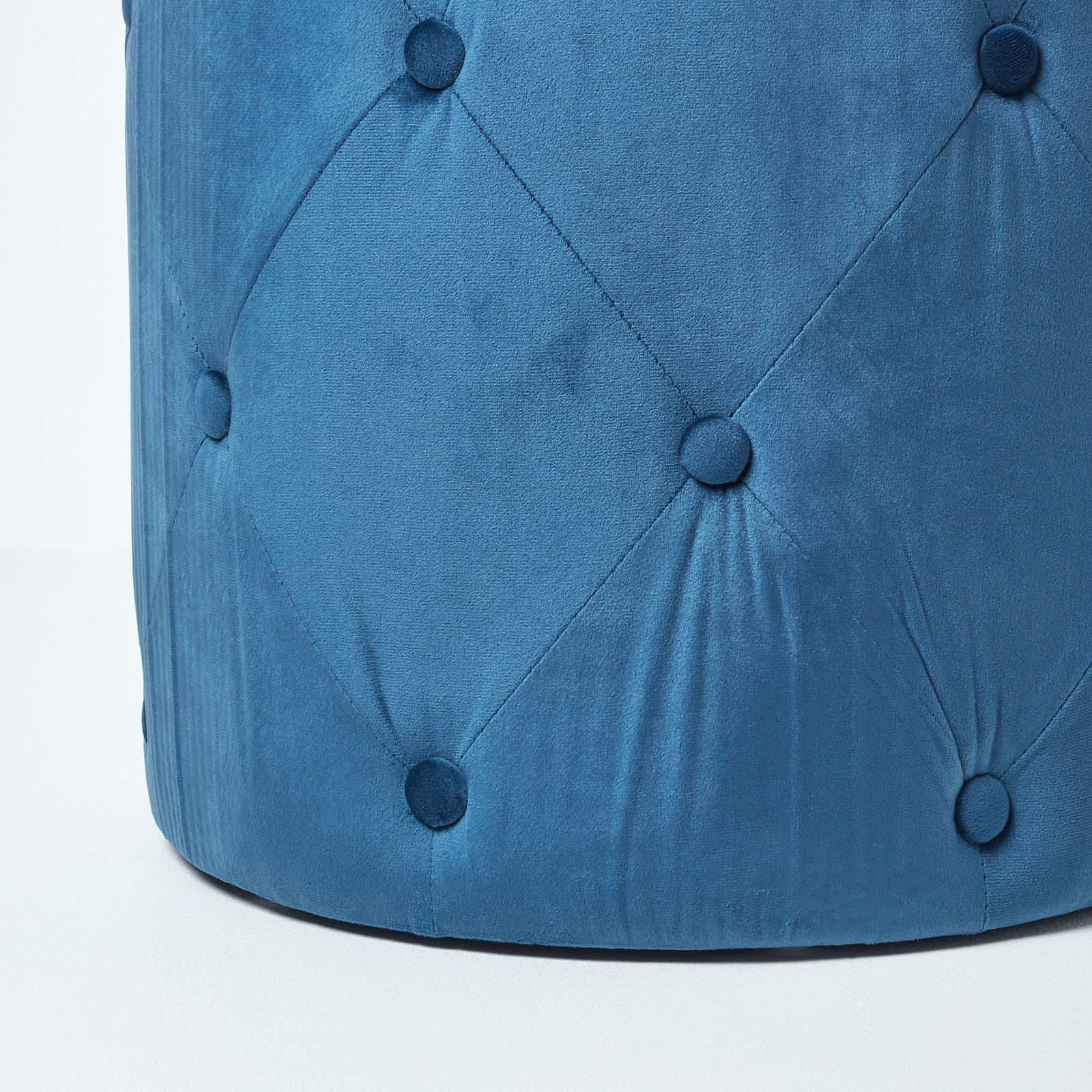 Thumbnail - Homescapes Samt-Pouf, Dunkelblau, Textil, Uni, Rund, 40x40x40 cm, Wohnzimmer, Hocker, Poufs