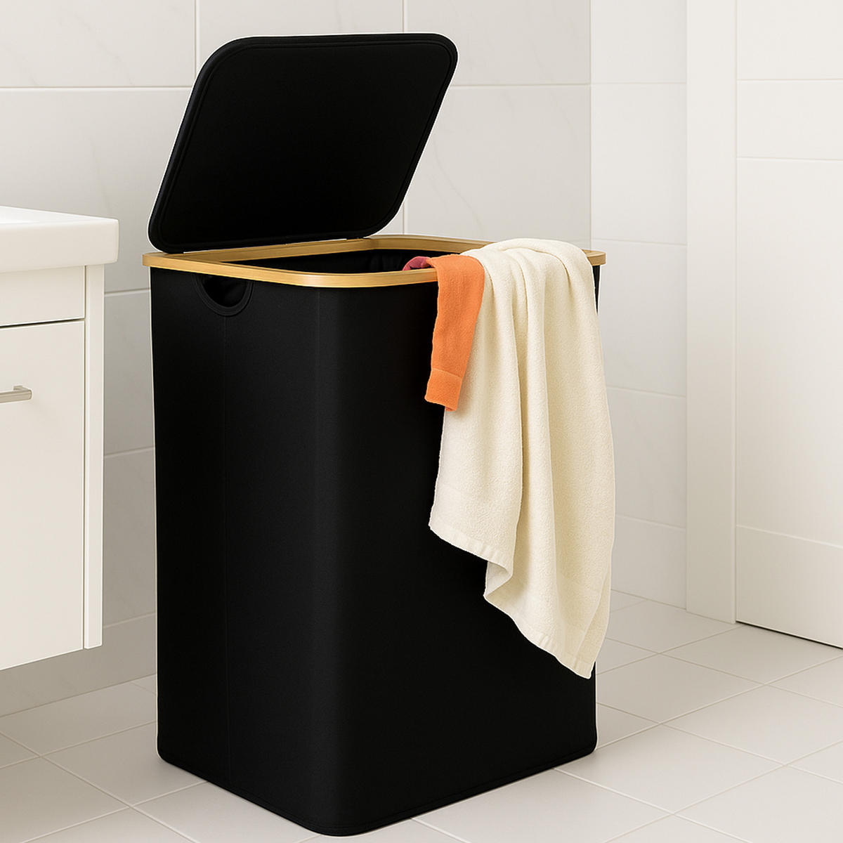 WÄSCHEKORB mit herausnehmbarer Tasche 41x37x71cm - Schwarz - Schwarz, Textil (41/71/34cm) - Bestlivings