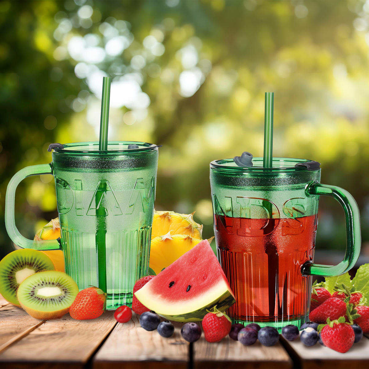 2xTRINKGLÄSER - Grün, Glas/Kunststoff (0.45L) - Relaxdays