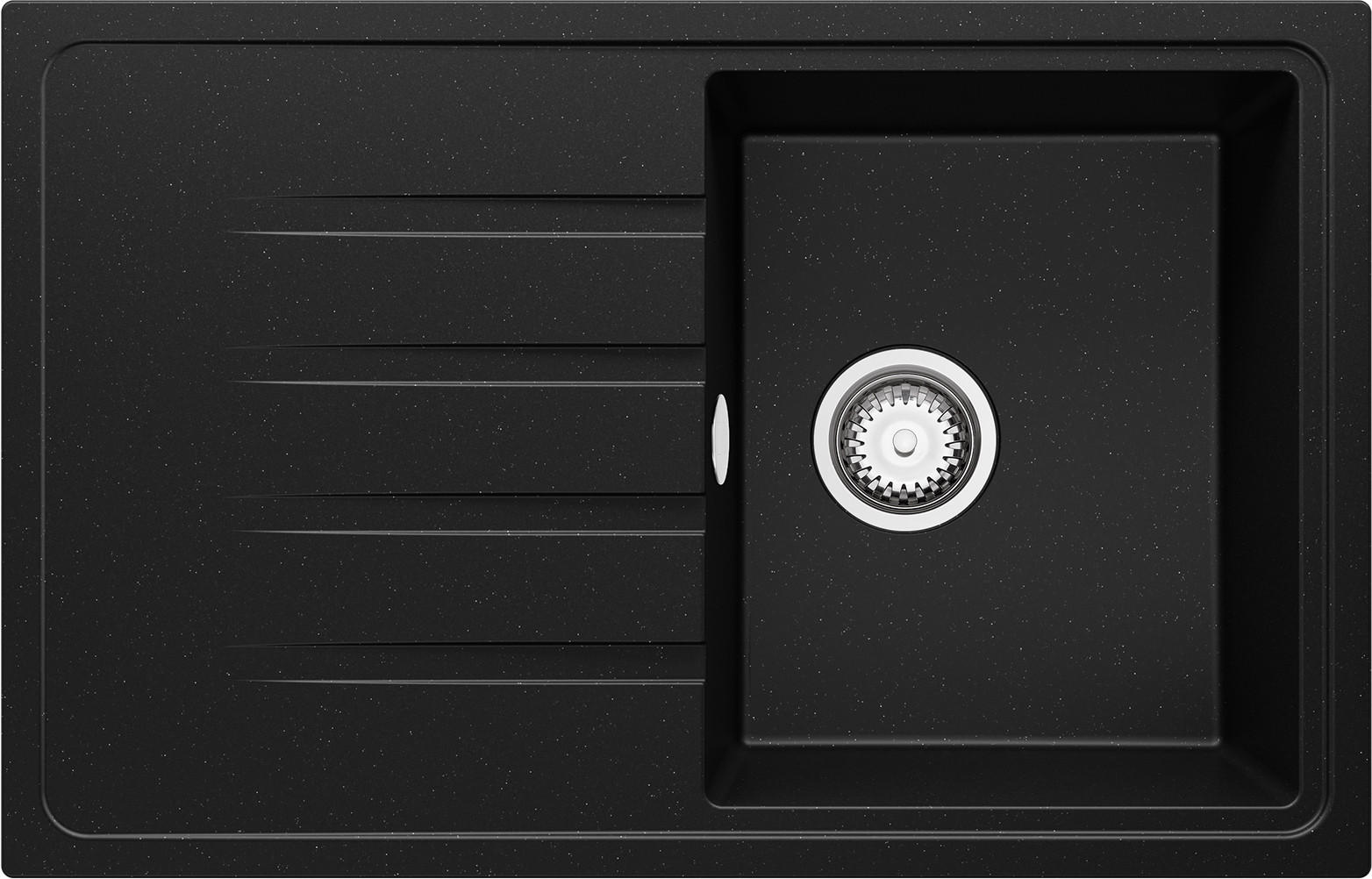 SPÜLBECKEN Mailand, 2-er set Schwarz Metallic 78/50 cm 1 Becken + Ablauf-Set ab 45er Unterschrank - Chromfarben/Schwarz Hochglanz, Kunststoff (78/19/50cm) - Primagran