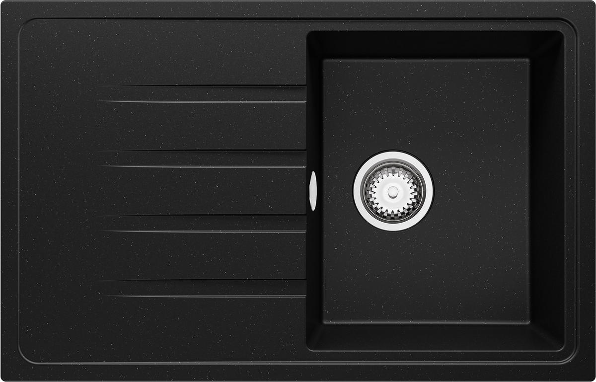 SPÜLBECKEN Mailand, 2-er set Schwarz Metallic 78/50 cm 1 Becken + Ablauf-Set ab 45er Unterschrank - Chromfarben/Schwarz Hochglanz, Kunststoff (78/19/50cm) - Primagran