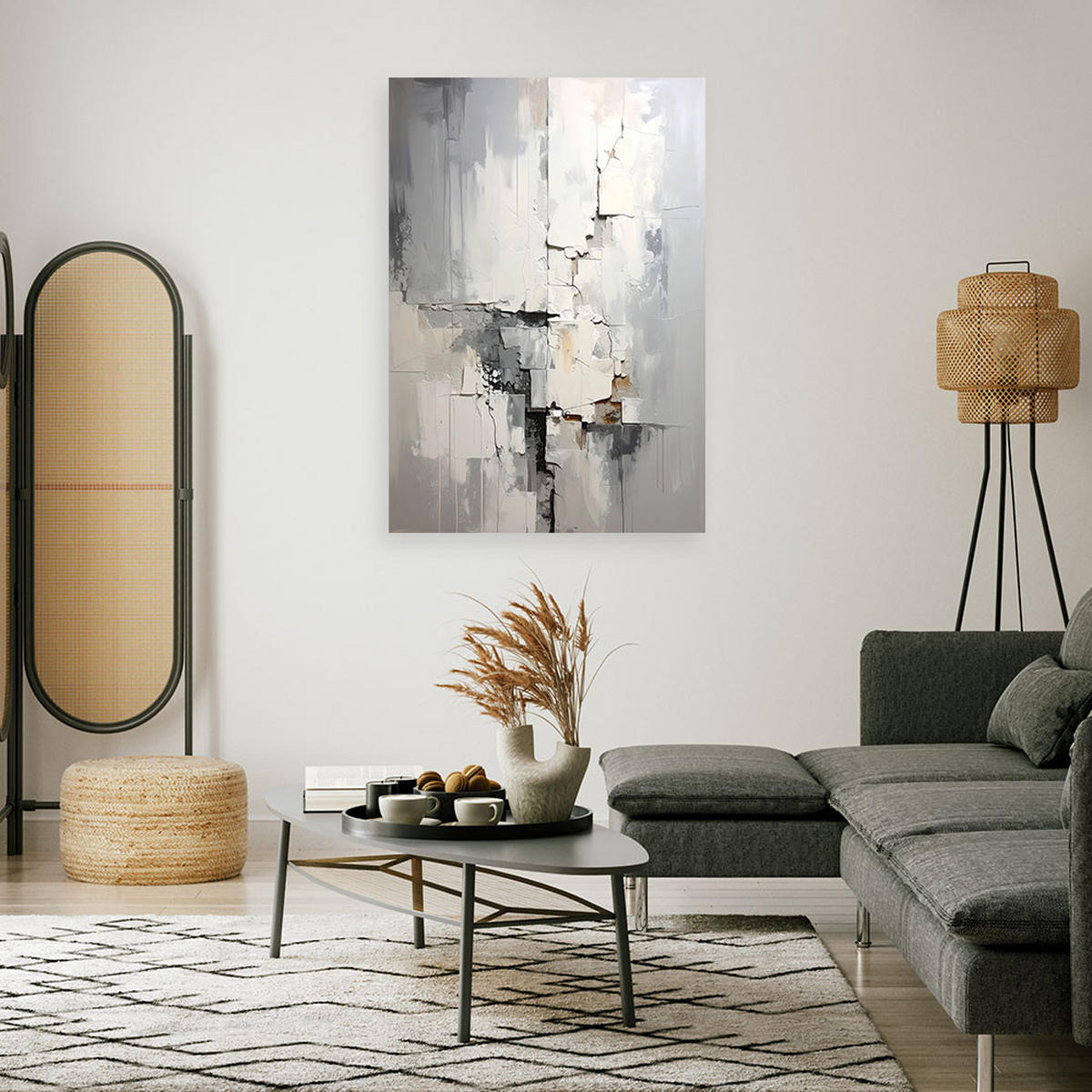 LEINWANDBILD, Grau beige moderne Abstrakt - Grau, Textil (60/90cm) - Feeby