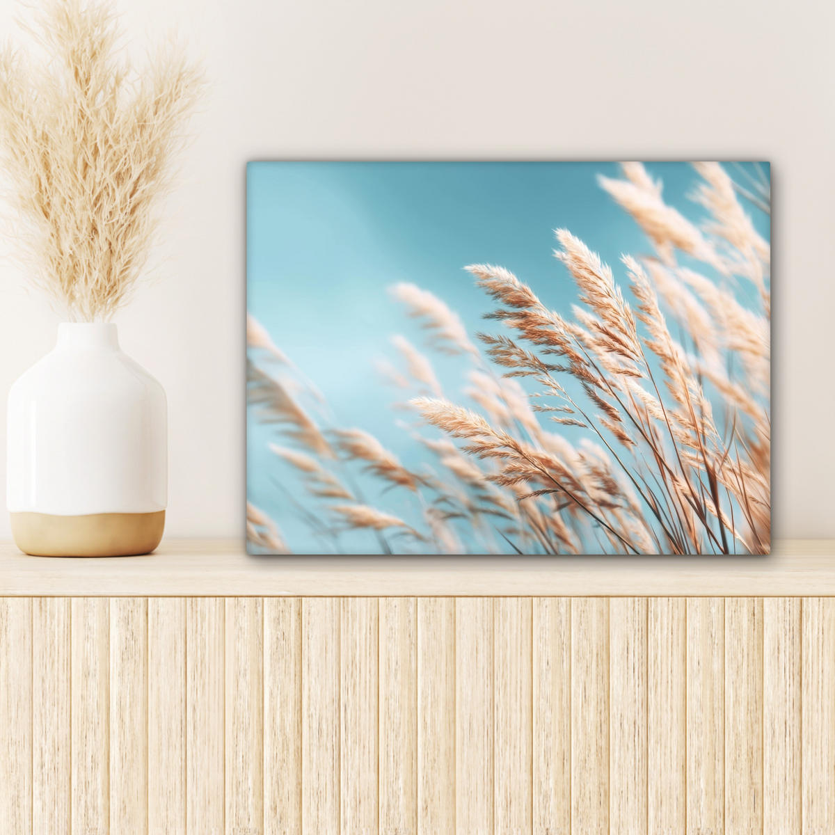 LEINWANDBILD Ziergras - Wind - Hellbraun Wandbild 40x30 cm - Hellblau, Textil (40/30cm) - MuchoWow