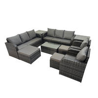 GARTENMÖBEL-SET mit Kissen Polyrattan Dunkelgrau 11-Sitzer - Dunkelgrau/Grau, Glas/Kunststoff - Fimous