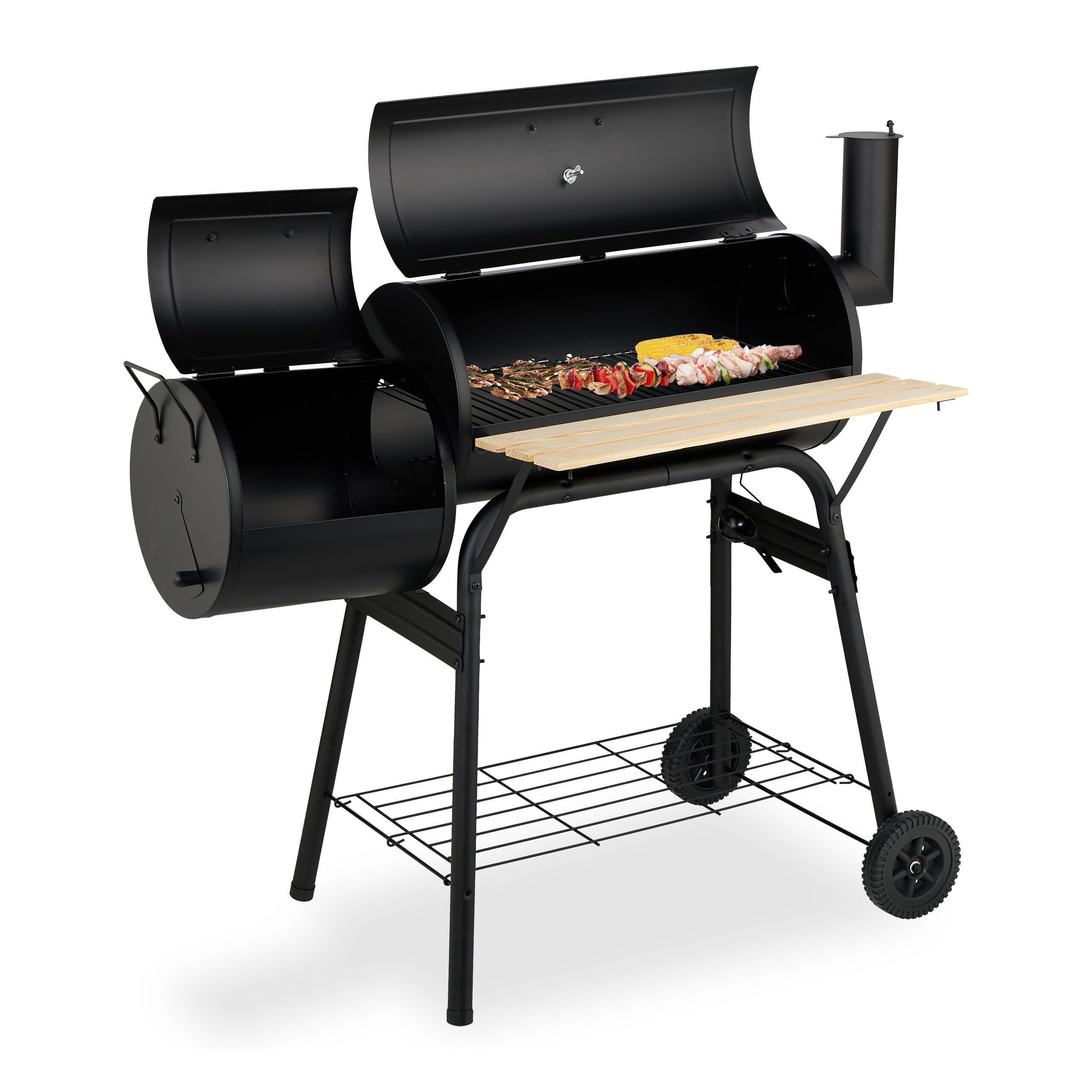 SMOKER-GRILL - Schwarz, Holz/Kunststoff (114/106/67cm) - Relaxdays