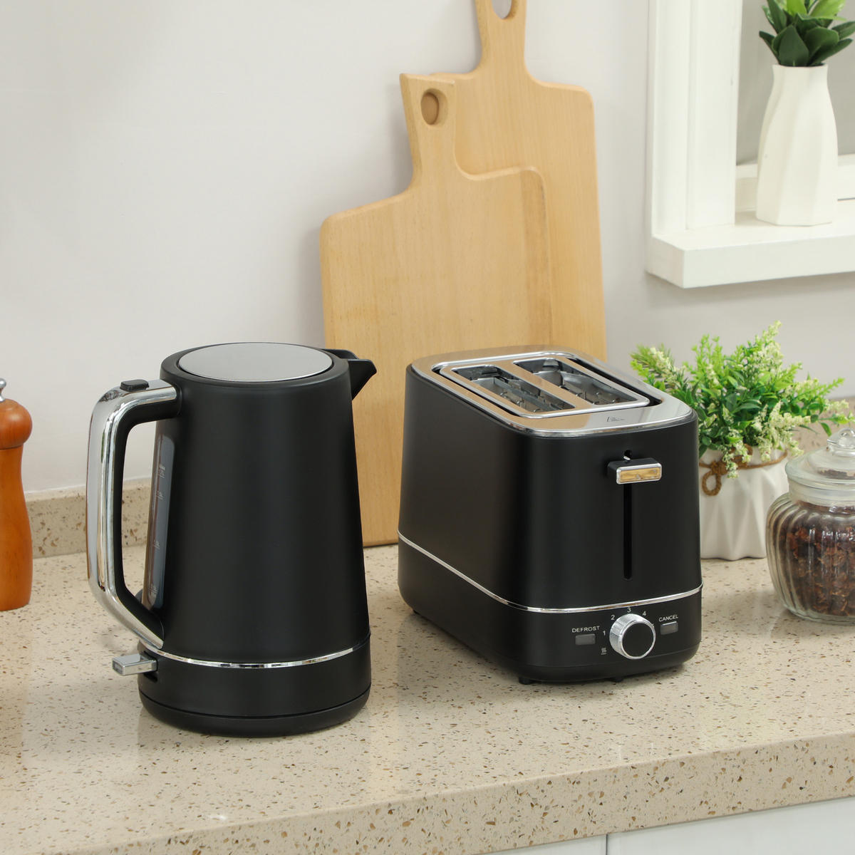 TOASTER mit Wasserkocher DE-07903 Schwarz/Stahl - Schwarz, Metall (16/24.3/21.2cm) - ComfortXL