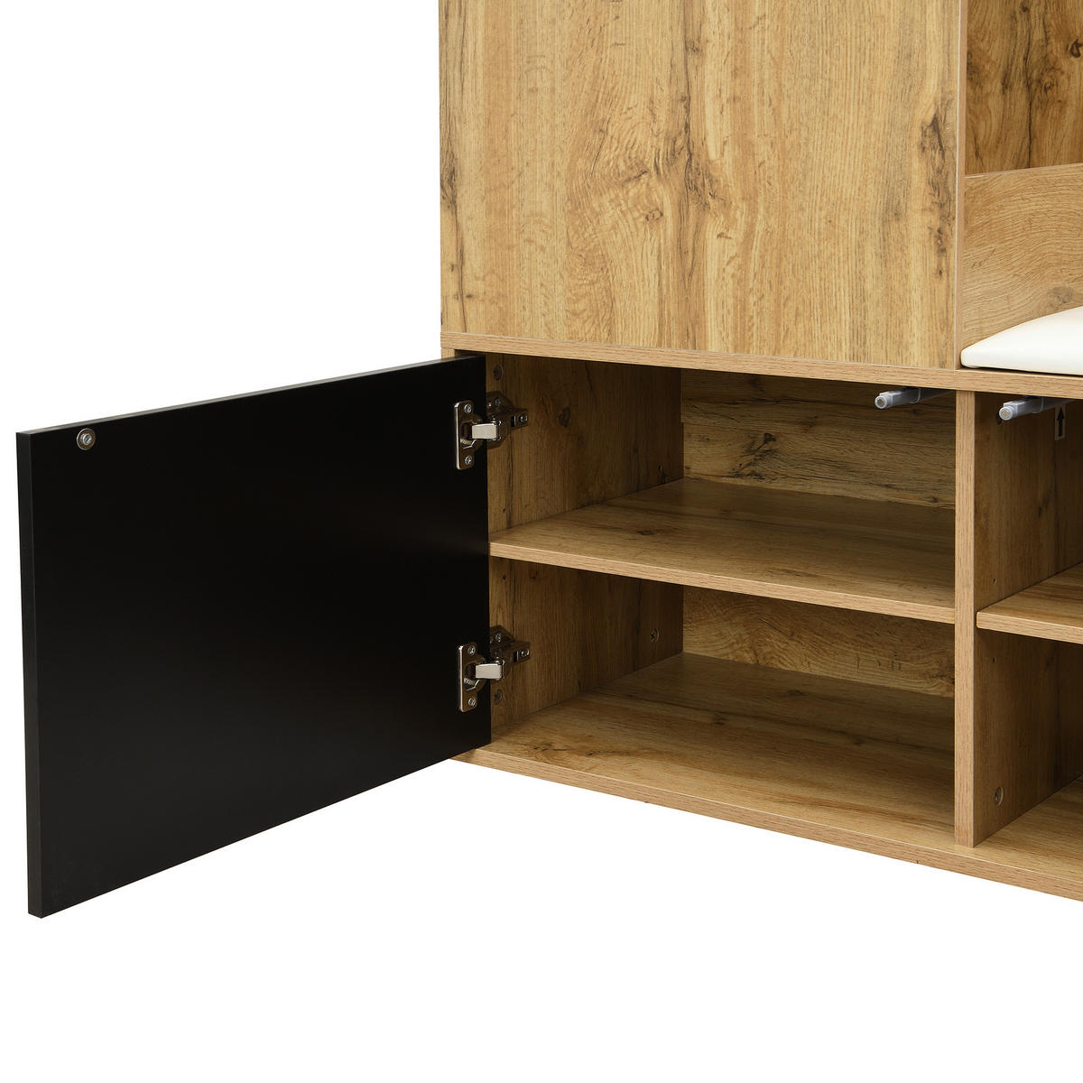 GARDEROBE 100/191/38 cm Schwarz/Natur aus MDF mit Spiegel und Schuhschrank - Schwarz, Holzwerkstoff (38/191/100cm) - OKMYHOME