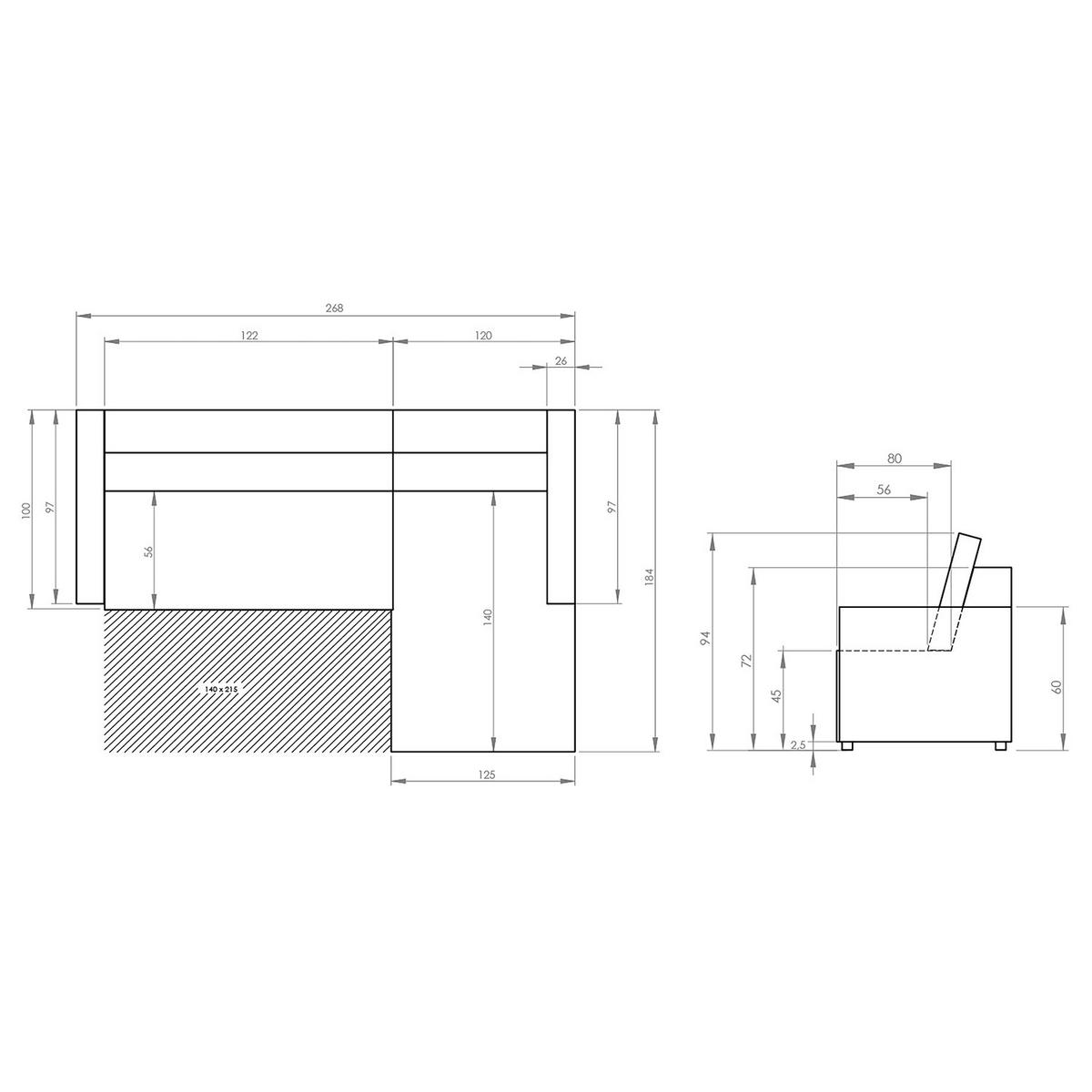 ECKSOFA mit Schlaffunktion - Strukturstoff - Türkis/Beige, Kunststoff/Textil (268/184cm) - home24
