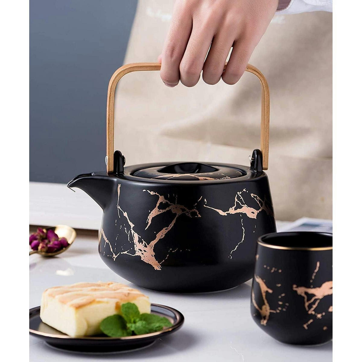 TEESERVICE 5-teiliges Set Marmoroptik Schwarz - Multicolor, Keramik (15/15/20cm)