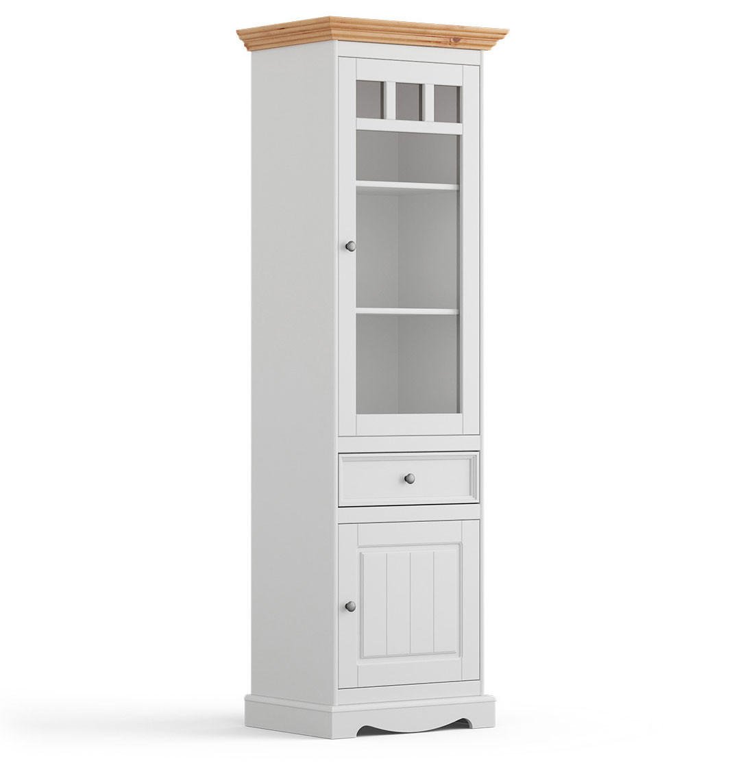 VITRINE Belluno Elegante Kiefer Natur gebeizt / - Kiefer weiß (RAL9010) lackiert 59,5 / 44 / 190cm - Weiß/Kieferfarben, Holz/Metall (60/190/44cm) - Feldmann-Wohnen
