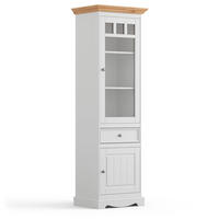 VITRINE Belluno Elegante Kiefer Natur gebeizt / - Kiefer weiß (RAL9010) lackiert 59,5 / 44 / 190cm - Weiß/Kieferfarben, Holz/Metall (60/190/44cm) - Feldmann-Wohnen