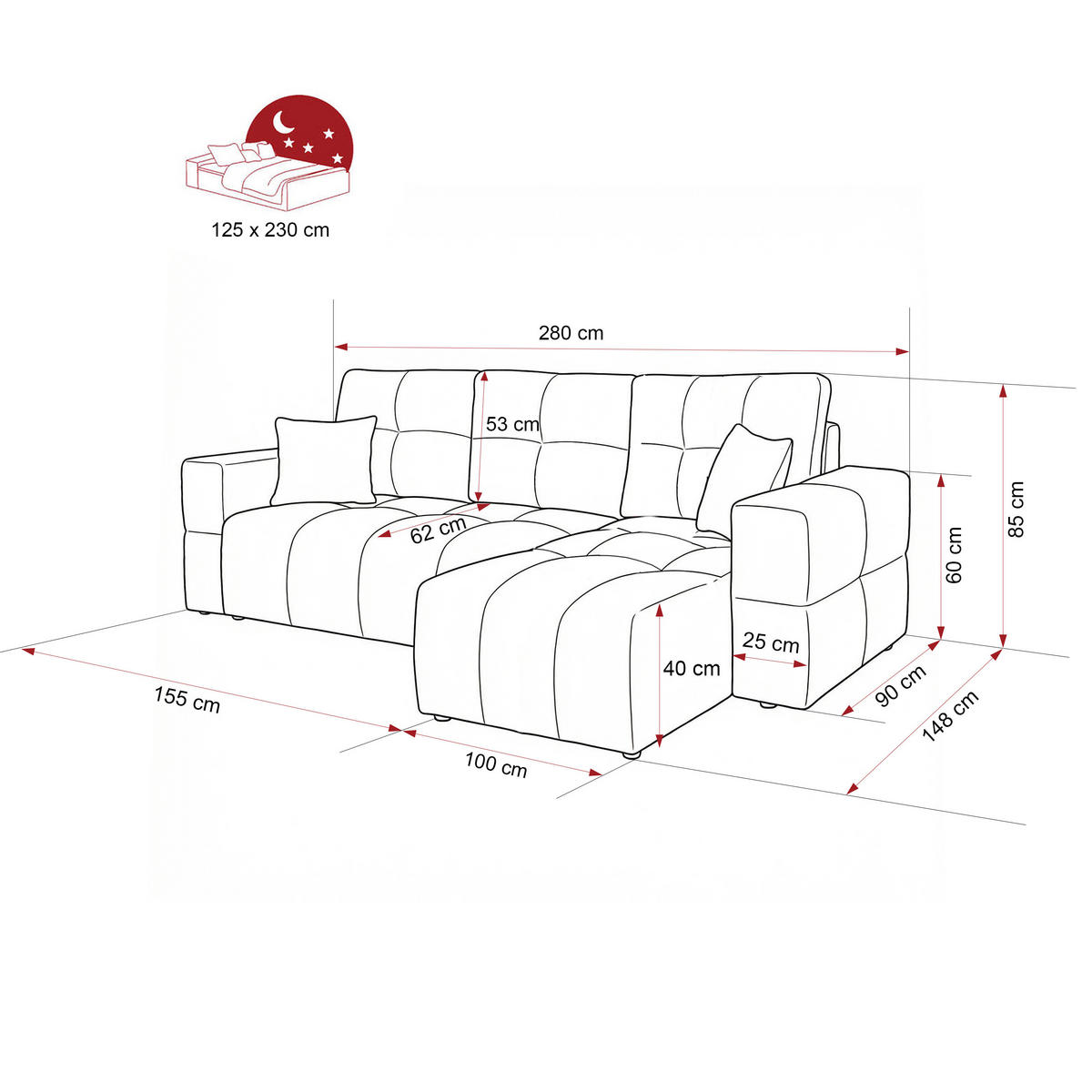 ECKSOFA BUENO mit Schlaffunktion und Bettkasten Creme - Creme, Holzwerkstoff/Kunststoff (280/148cm) - Idohome