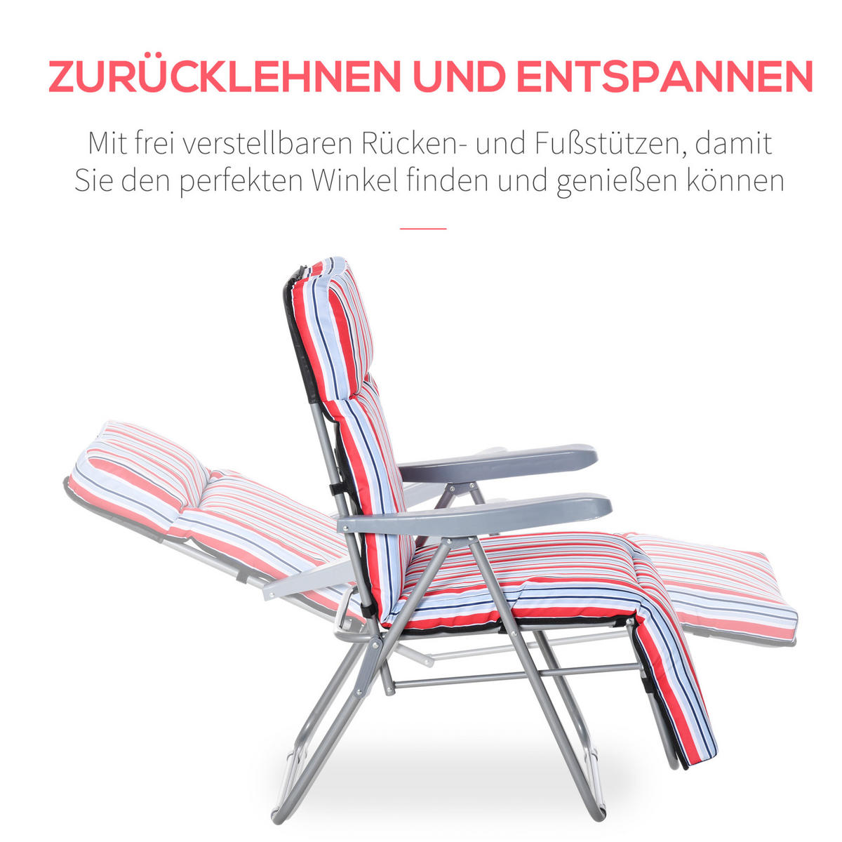 SONNENLIEGE aus Polyester 60x75x65-102 cm in Rot mit 5-fach verstellbarer Rückenlehne - Rot, Textil (60/102/75cm) - Modfu