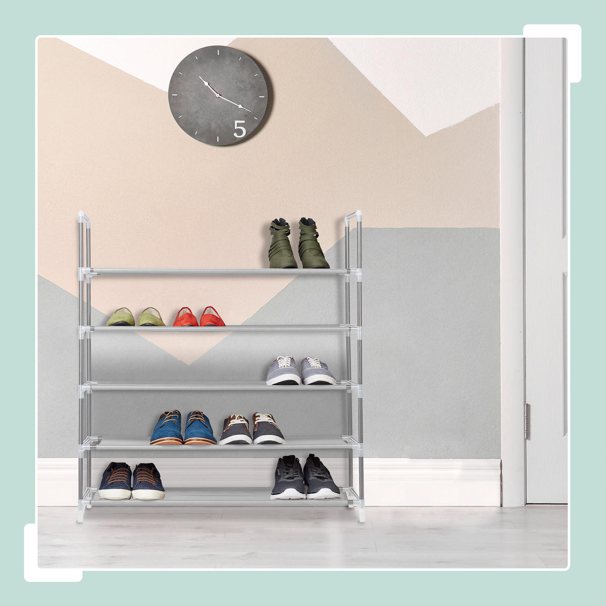 SCHUHREGAL Grau Stecksystem 5 Ablagen 90,5 cm - Hellgrau, Kunststoff/Textil (87/90.5/29.5cm) - Relaxdays