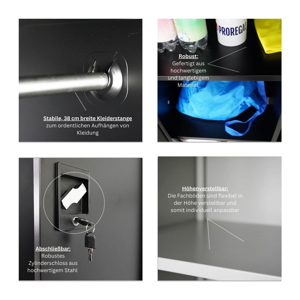 FLÜGELTÜRENSCHRANK Elephant 2er-Set komplett montiert 180x80x40cm 6 Fächern & Kleiderstange Schwarz - Schwarz, Metall (160/180/40cm) - PROREGAL