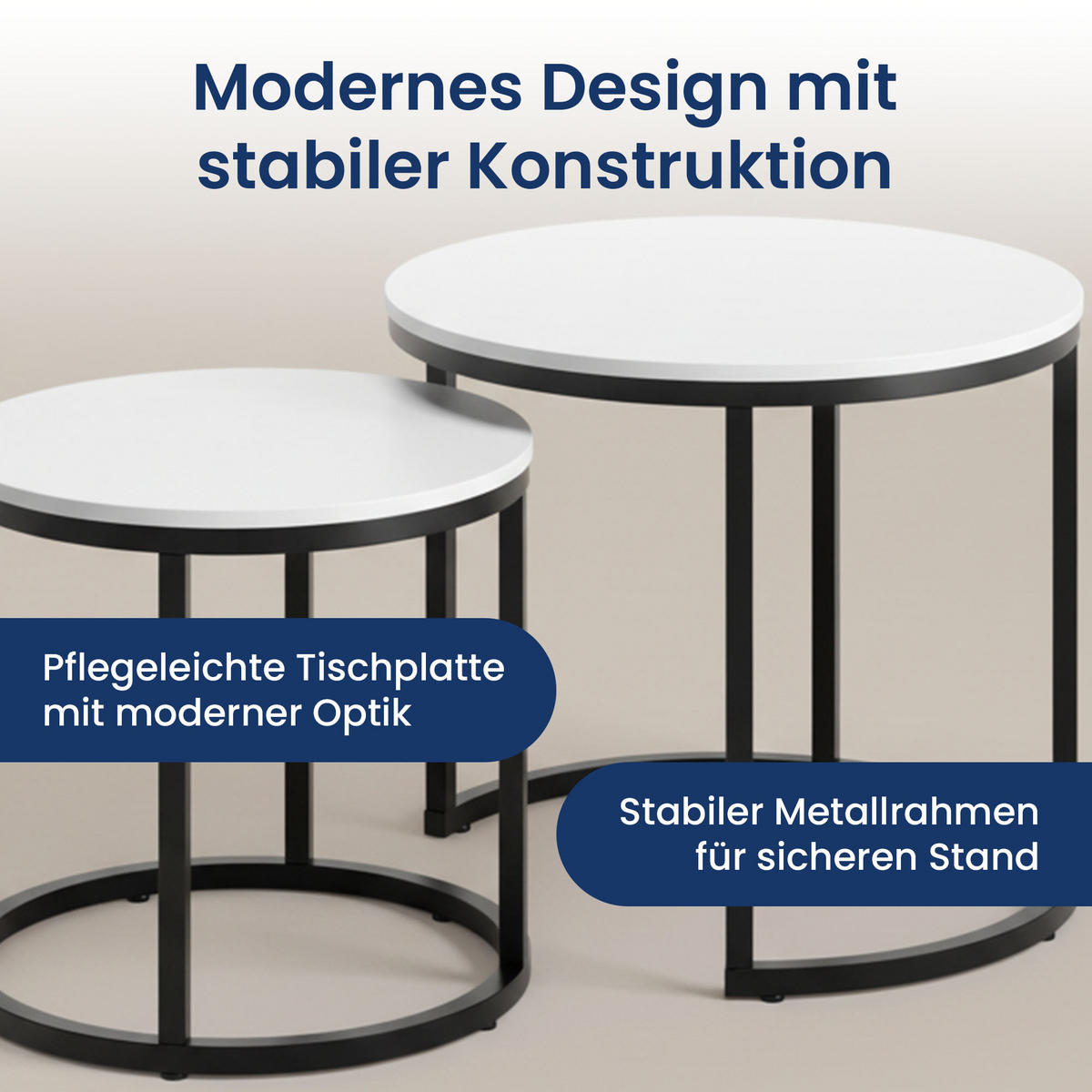 KONFERENČNÝ STOLÍK 2-dielna súprava, okrúhly, biely - biela, kompozitné drevo (50/50/42.5cm) - Home Collective