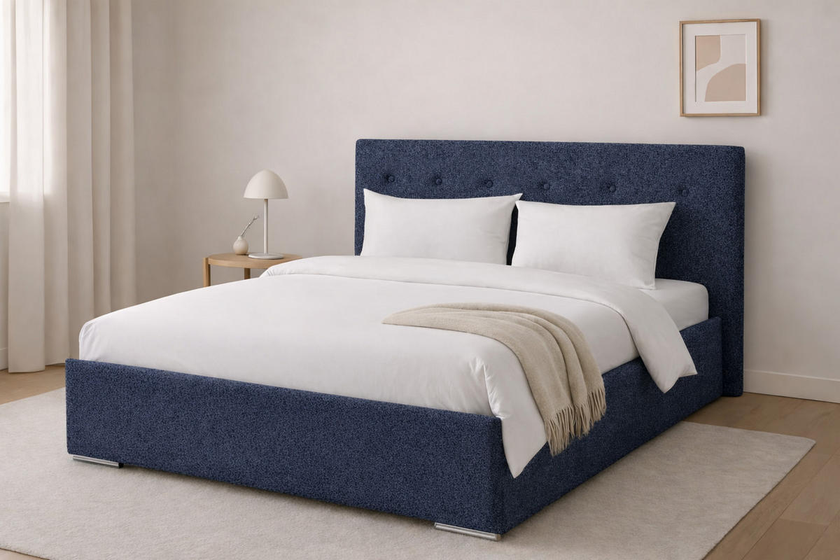 ČALOUNĚNÁ POSTEL MILA 160 s rošt – látka MARCELLO 18311 - modrá, kompozitní dřevo (160/200cm) - Kier Furniture