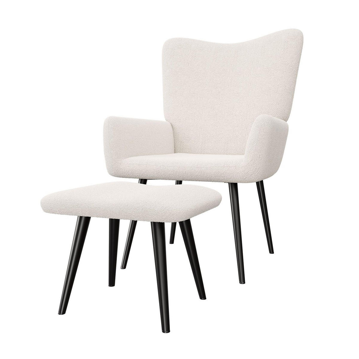 OHRENSESSEL Odense mit Hocker Bouclé Beige - Beige, Textil (68/95.1/73cm) - Juskys