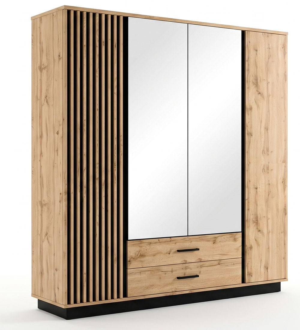 KLEIDERSCHRANK Lamia modern Eiche Wotan / schwarz 196 / 52 / 205cm - Eiche Wotan/Multicolor, Holzwerkstoff/Kunststoff (196/205/52cm) - Feldmann-Wohnen