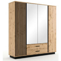 KLEIDERSCHRANK Lamia modern Eiche Wotan / schwarz 196 / 52 / 205cm - Eiche Wotan/Multicolor, Holzwerkstoff/Kunststoff (196/205/52cm) - Feldmann-Wohnen