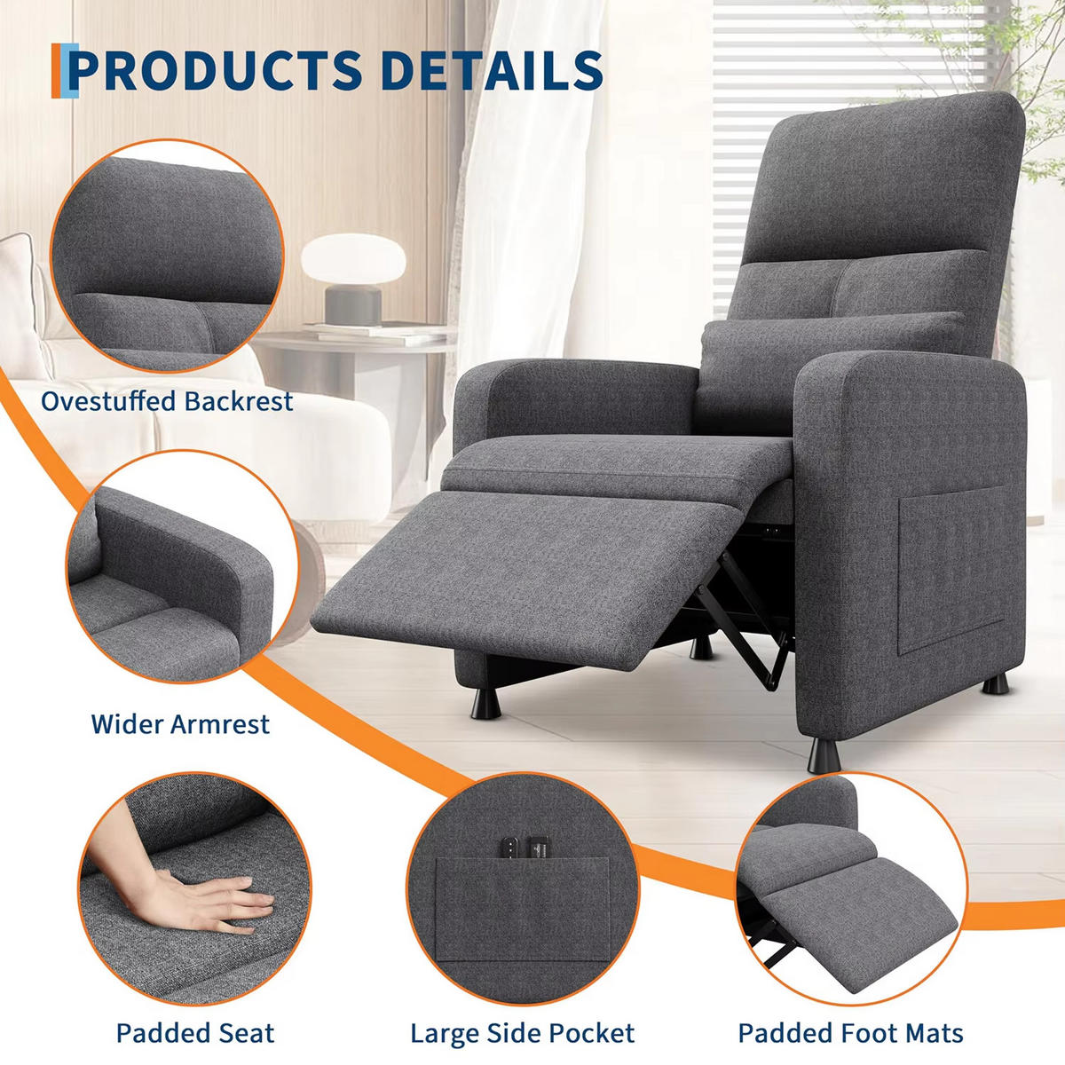 RELAXSESSEL elektrisch Massage Wärme USB Rückenlehne - Grau, Textil (67/108/74cm) - Kaket