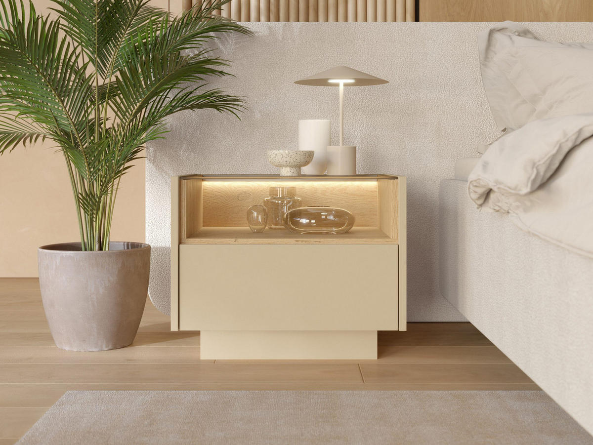 NACHTTISCH Dunkelbeige TULUM - Beige, Holzwerkstoff (53/43/40cm) - Compleo24