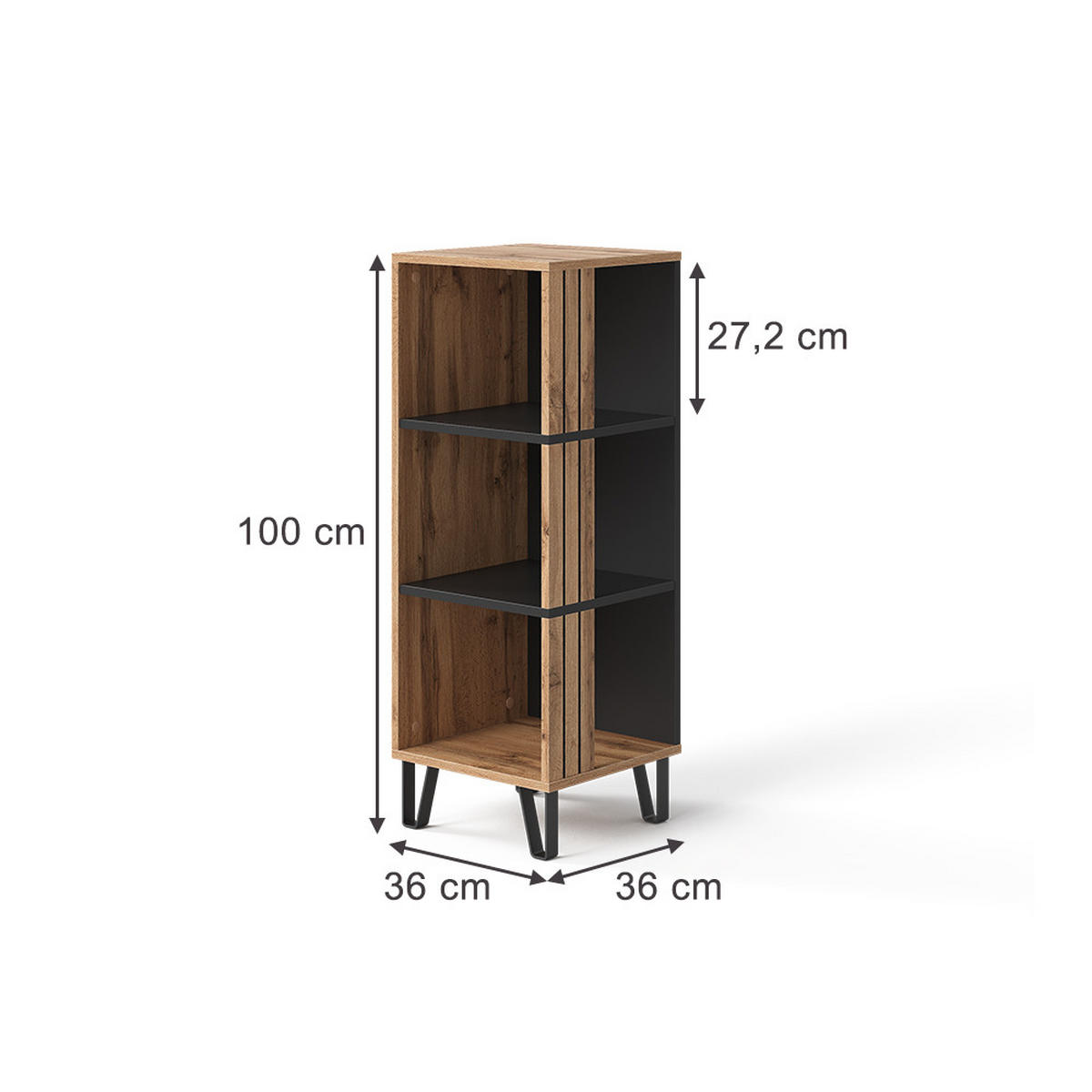 BÜCHERREGAL Amber Eiche Wotan 36 x 100 cm mit 3 Fächern - Eiche Wotan, Holzwerkstoff (36/100/36cm) - Vicco