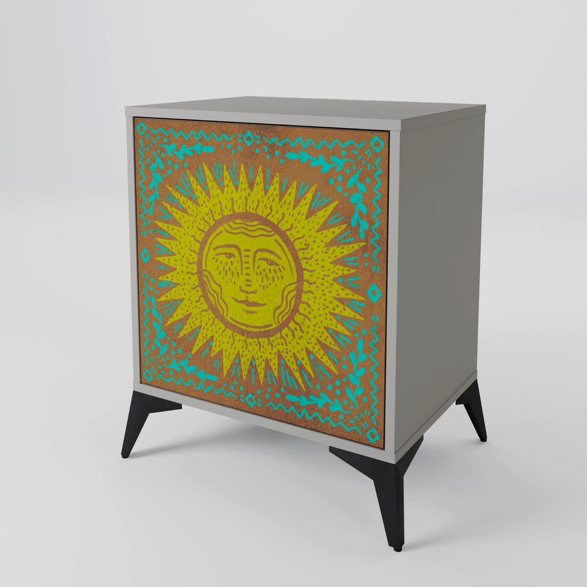 SIDEBOARD SUNSHINE EULOGY, Grau, 57,5x42x75,5 cm, Goldfarbene Metallfüße - Goldfarben/Multicolor, Holzwerkstoff/Metall (57.5/75.5/42cm) - SpaceRebels